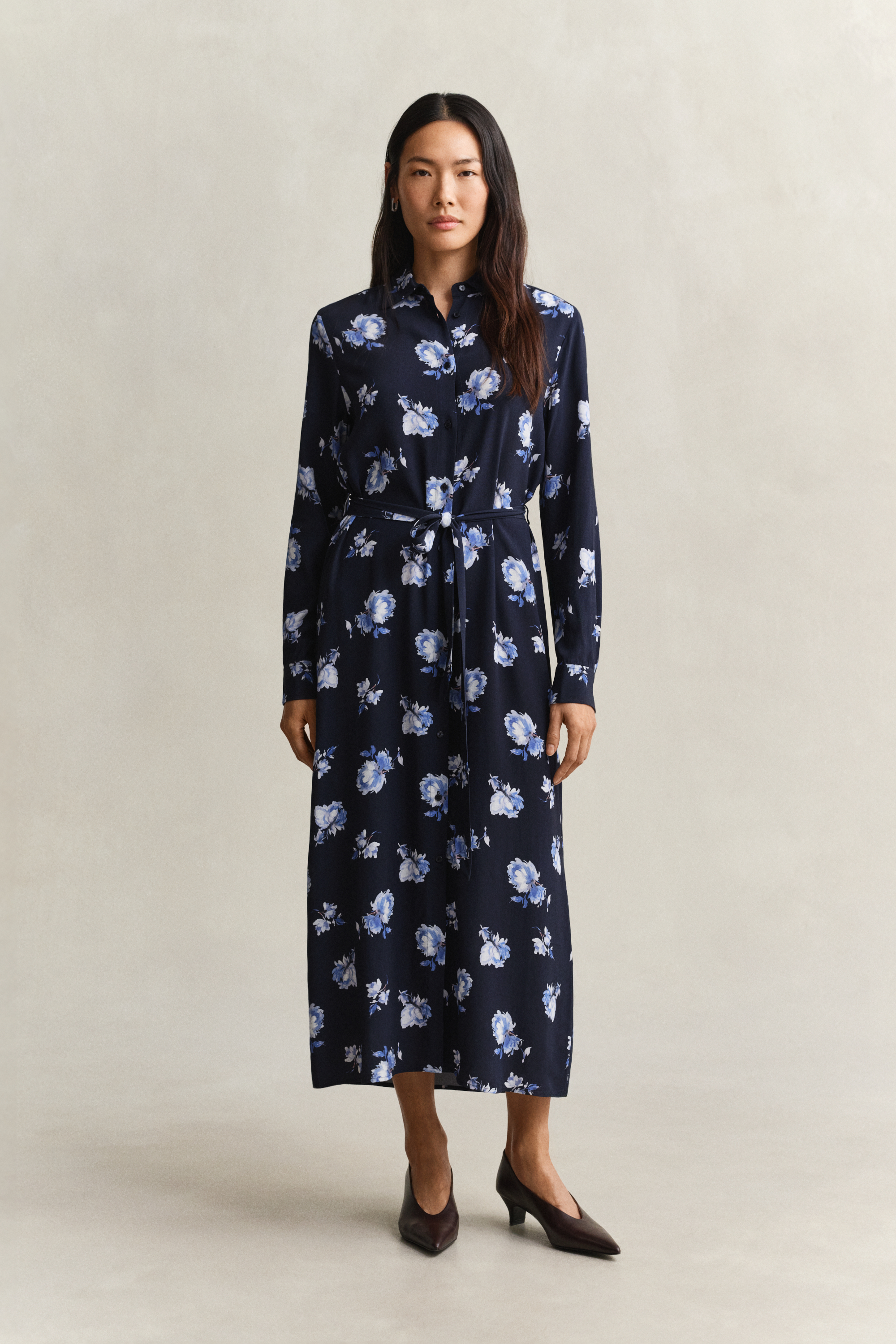 Gant Women's Navy Floral Print Shirt Dress (38) Evening Blue