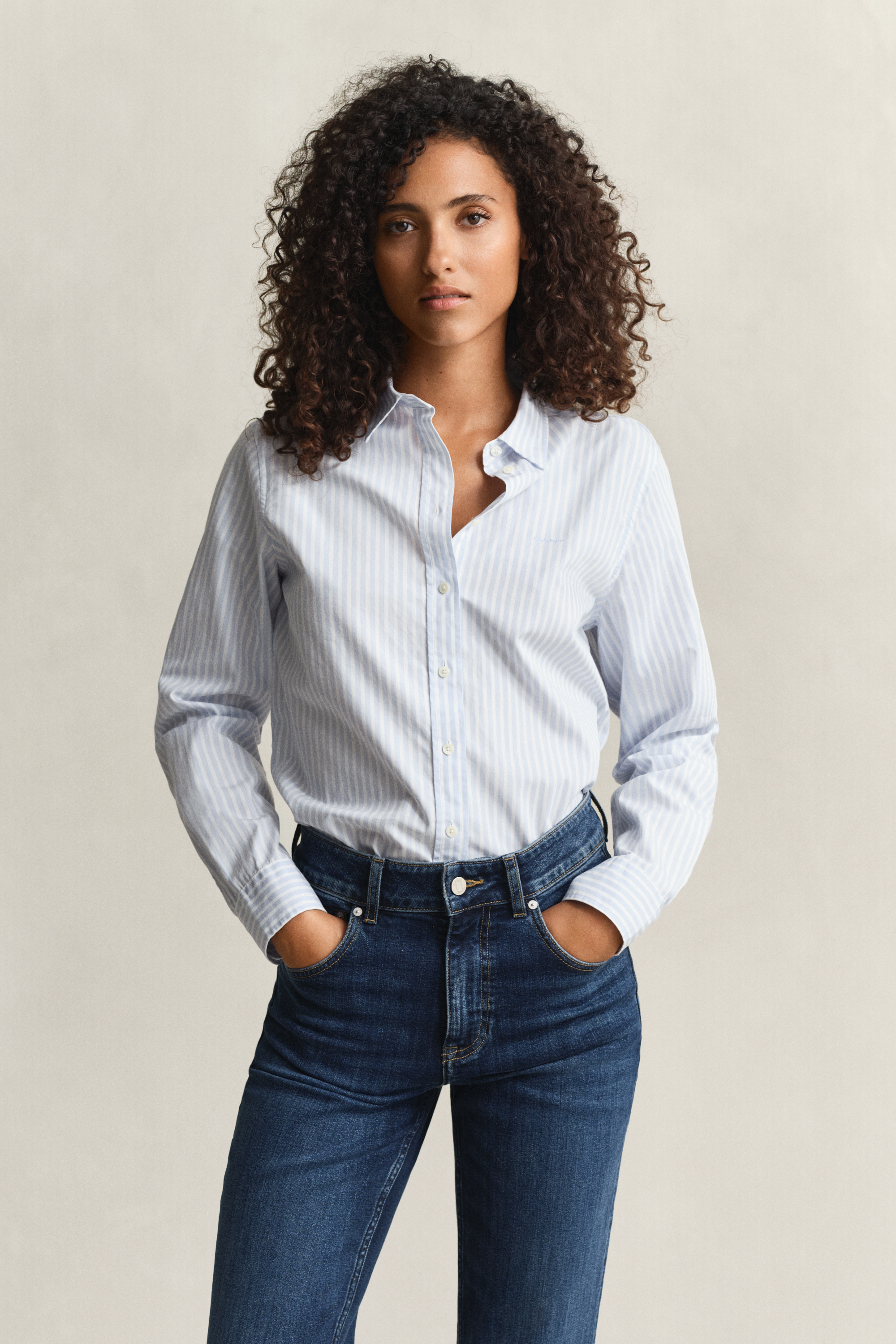 Gant Women's Light Blue Regular Fit Classic Striped Poplin Shirt (38)