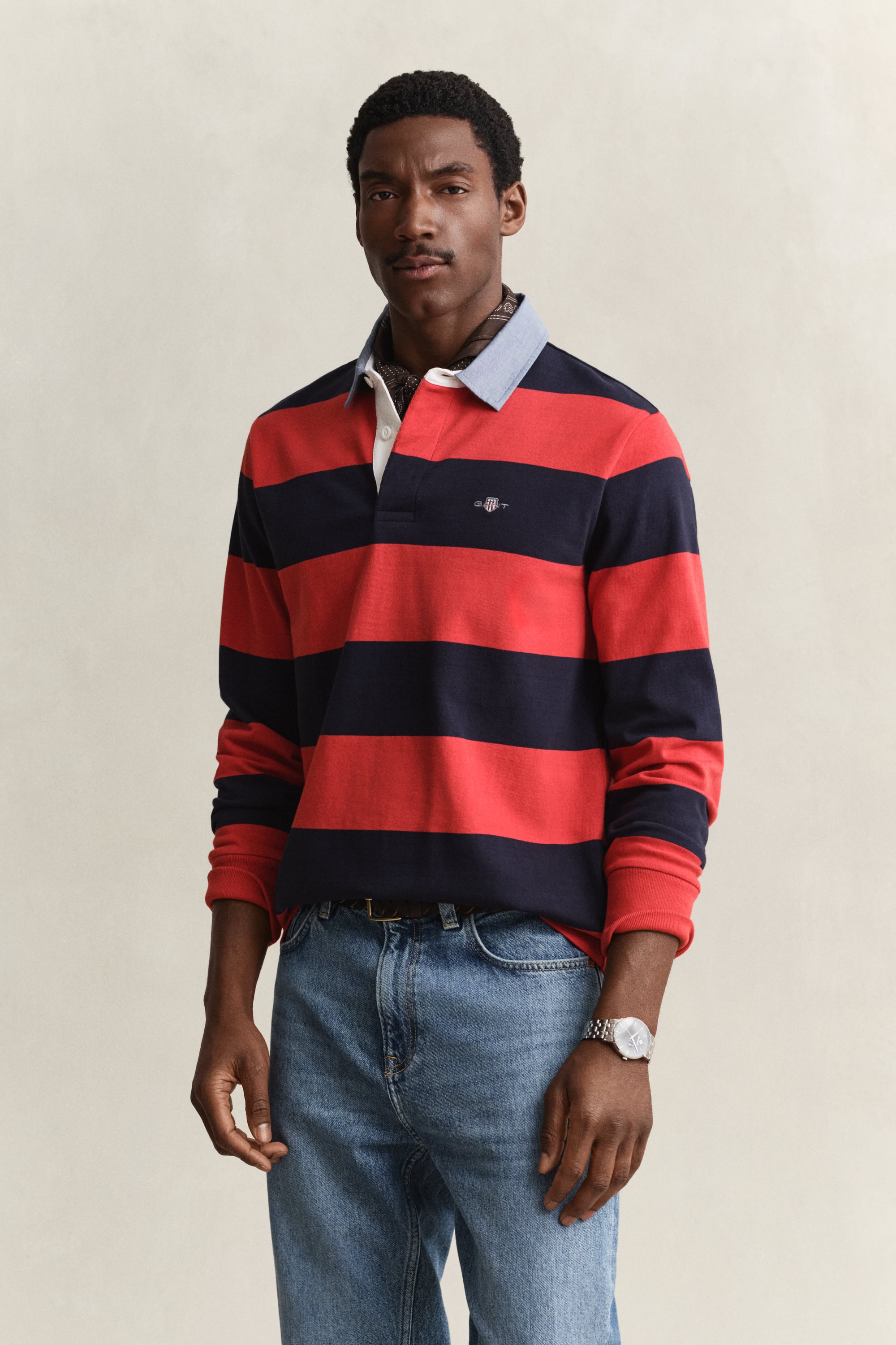 Gant Men's Maple Fire Chambray Collar Striped Heavy Rugger (Xxl)
