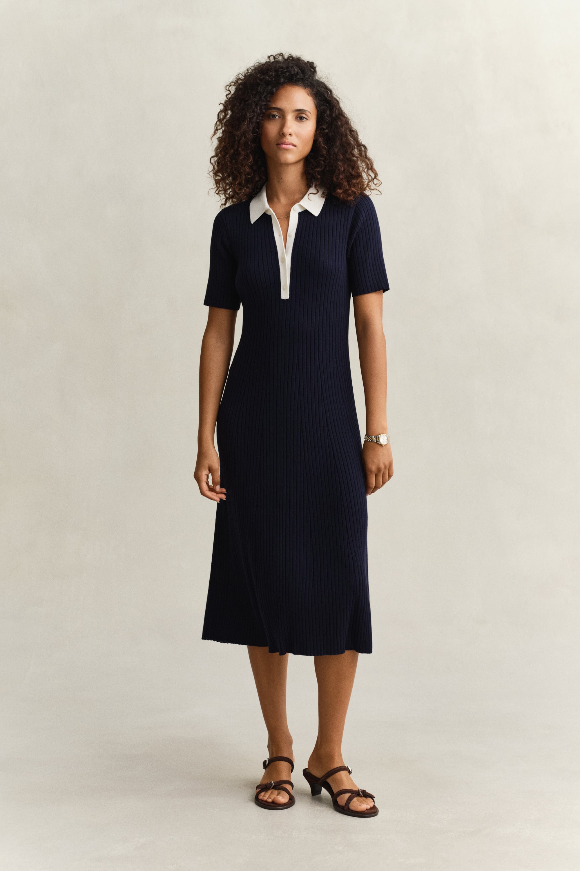 Gant Women's Navy Rib Knit Polo Dress (L) Evening Blue