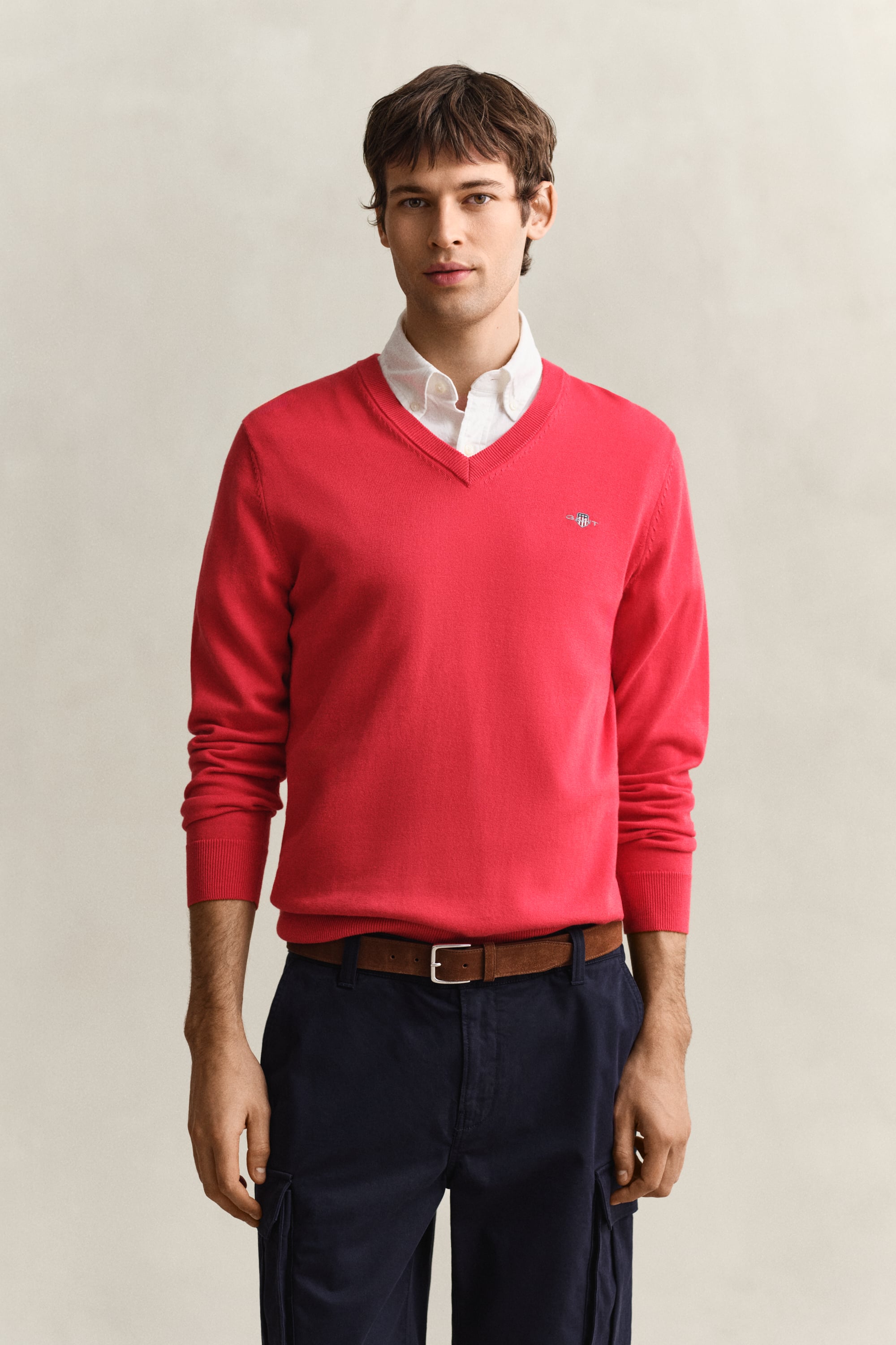 Gant Men's Rose Red Classic Cotton V-Neck Sweater (Xxxl)