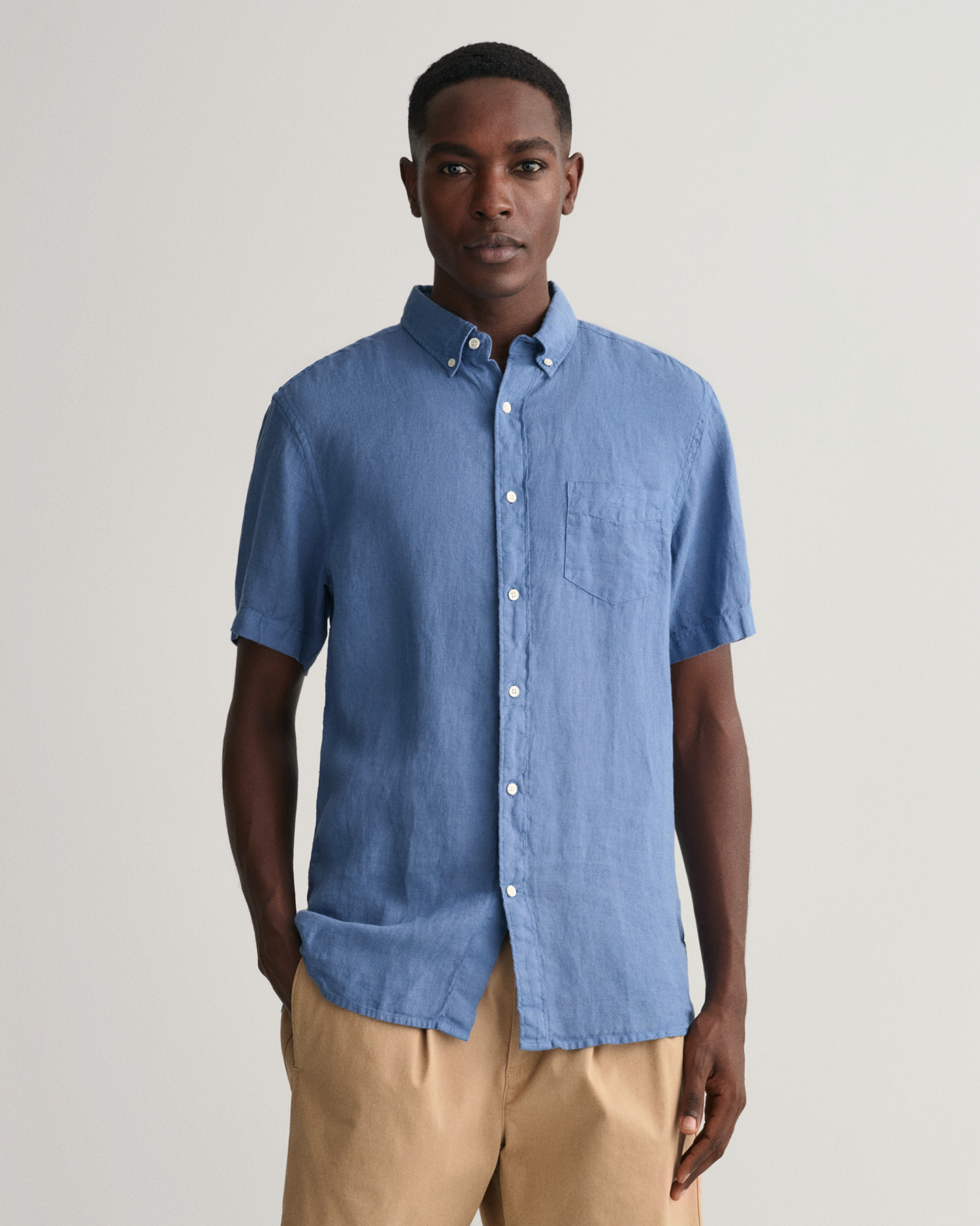 Regular Fit Garment-Dyed Linen Short Sleeve Shirt - GANT
