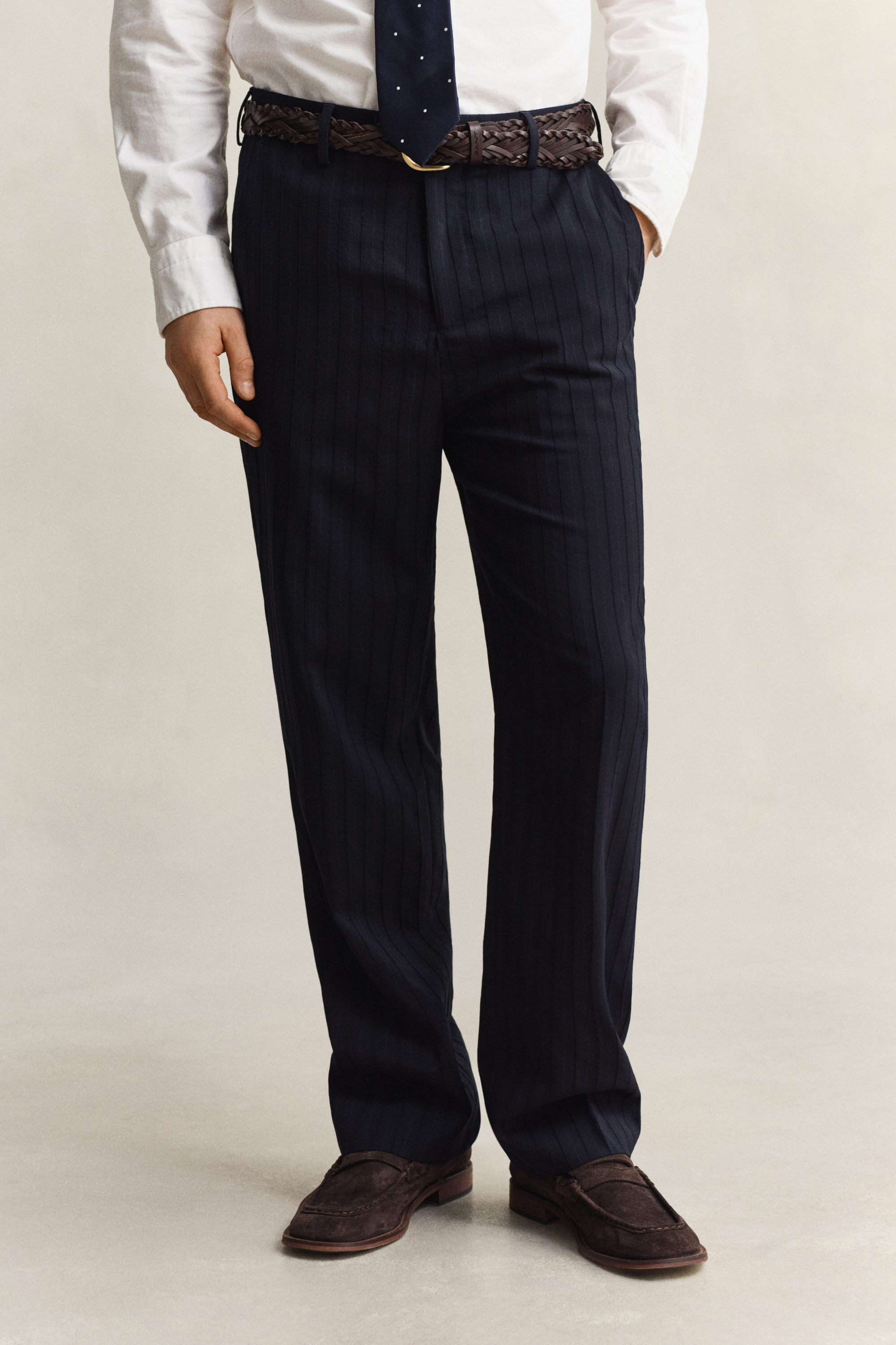 Gant Men's Navy Tonal Pinstriped Suit Pants (48) Evening Blue