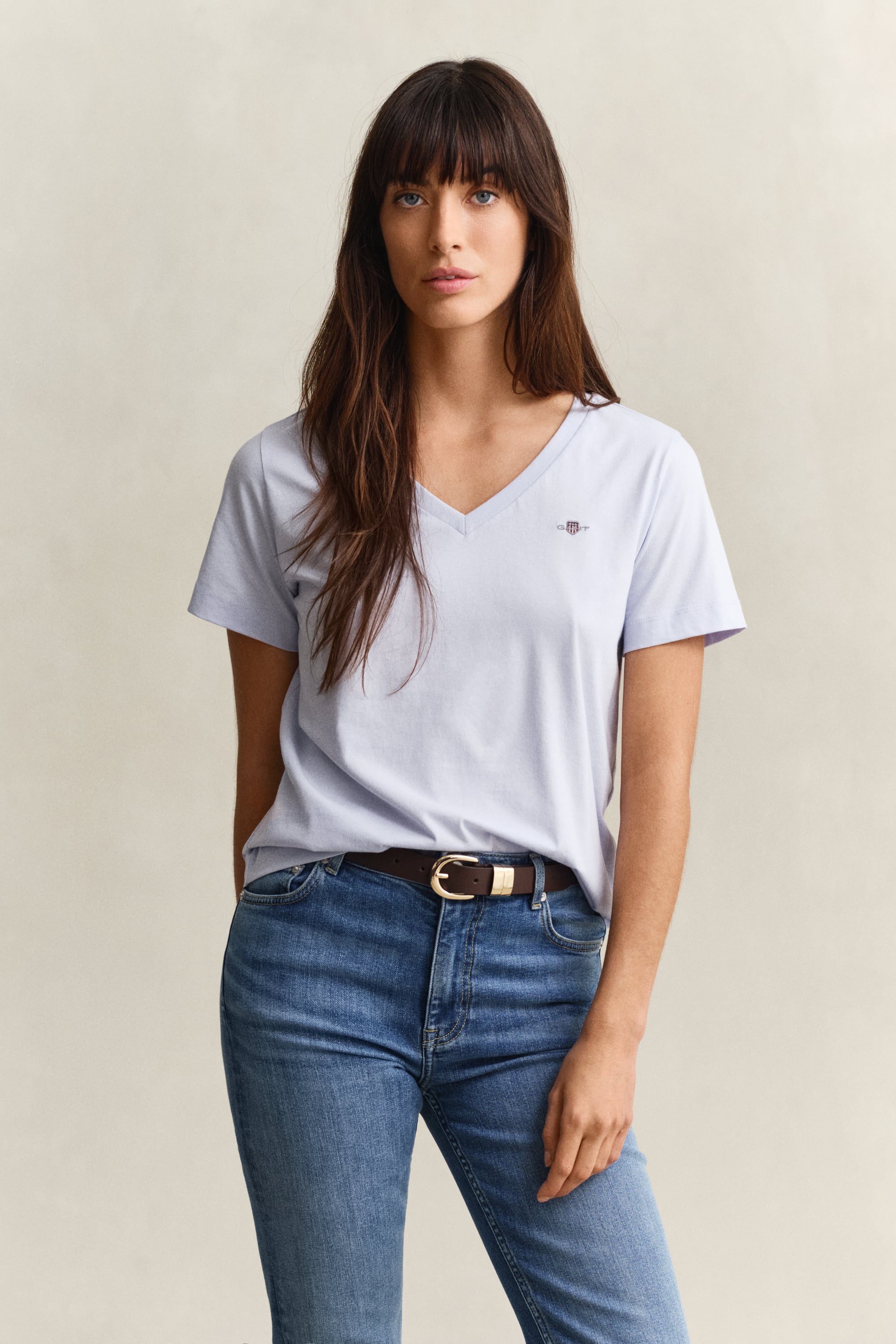 Gant Women's Light Blue Shield V-Neck T-Shirt (Xxl)