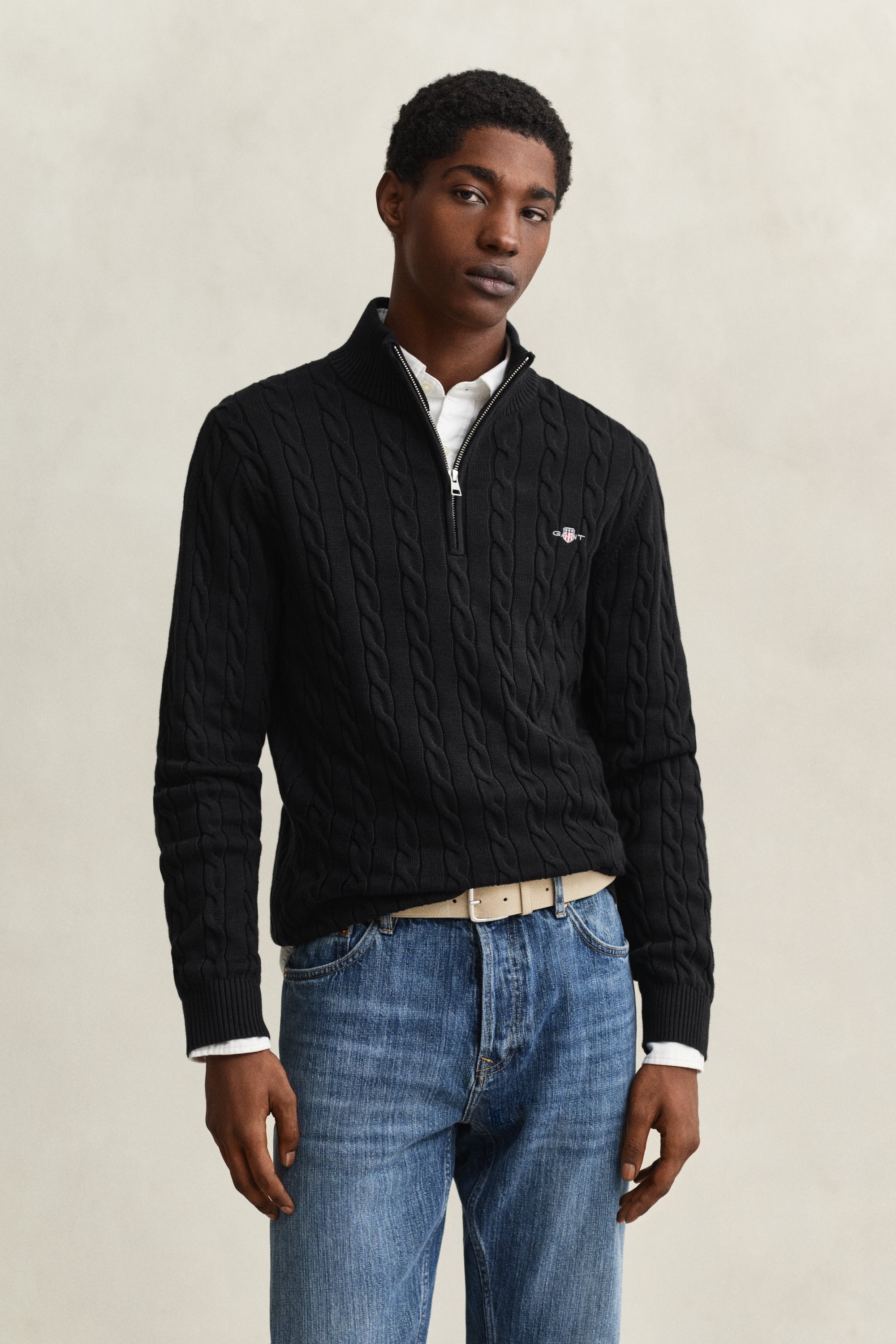 Gant Men's Black Cotton Cable Knit Half-Zip Sweater (Xxxl)