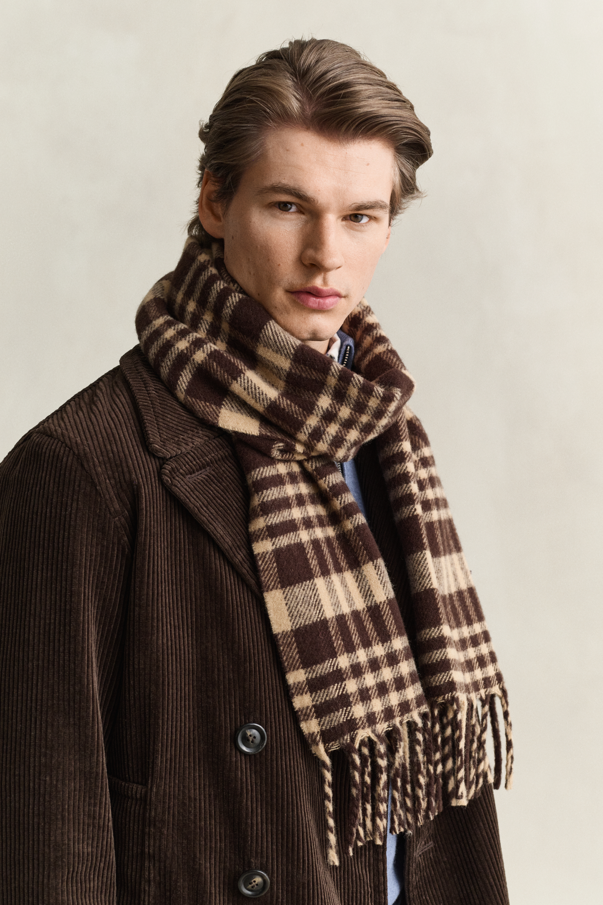 Checked Wool Scarf BROWN