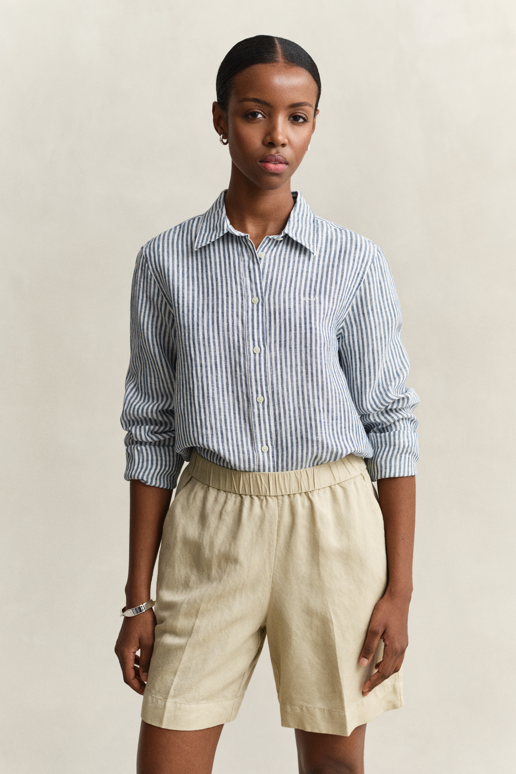 Gant Women's Navy Regular Fit Striped Linen Shirt (44) Evening Blue