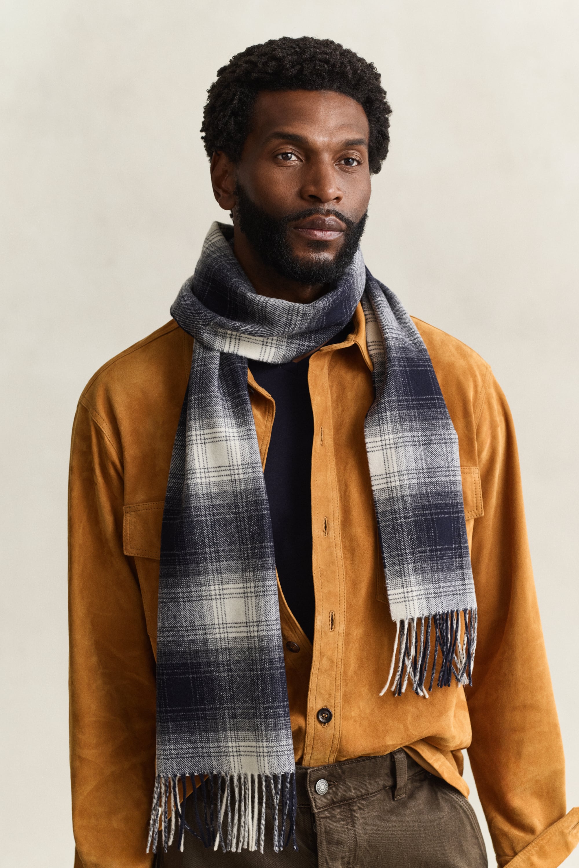 Gant Men's Navy Checked Wool Scarf (One Size) Evening Blue