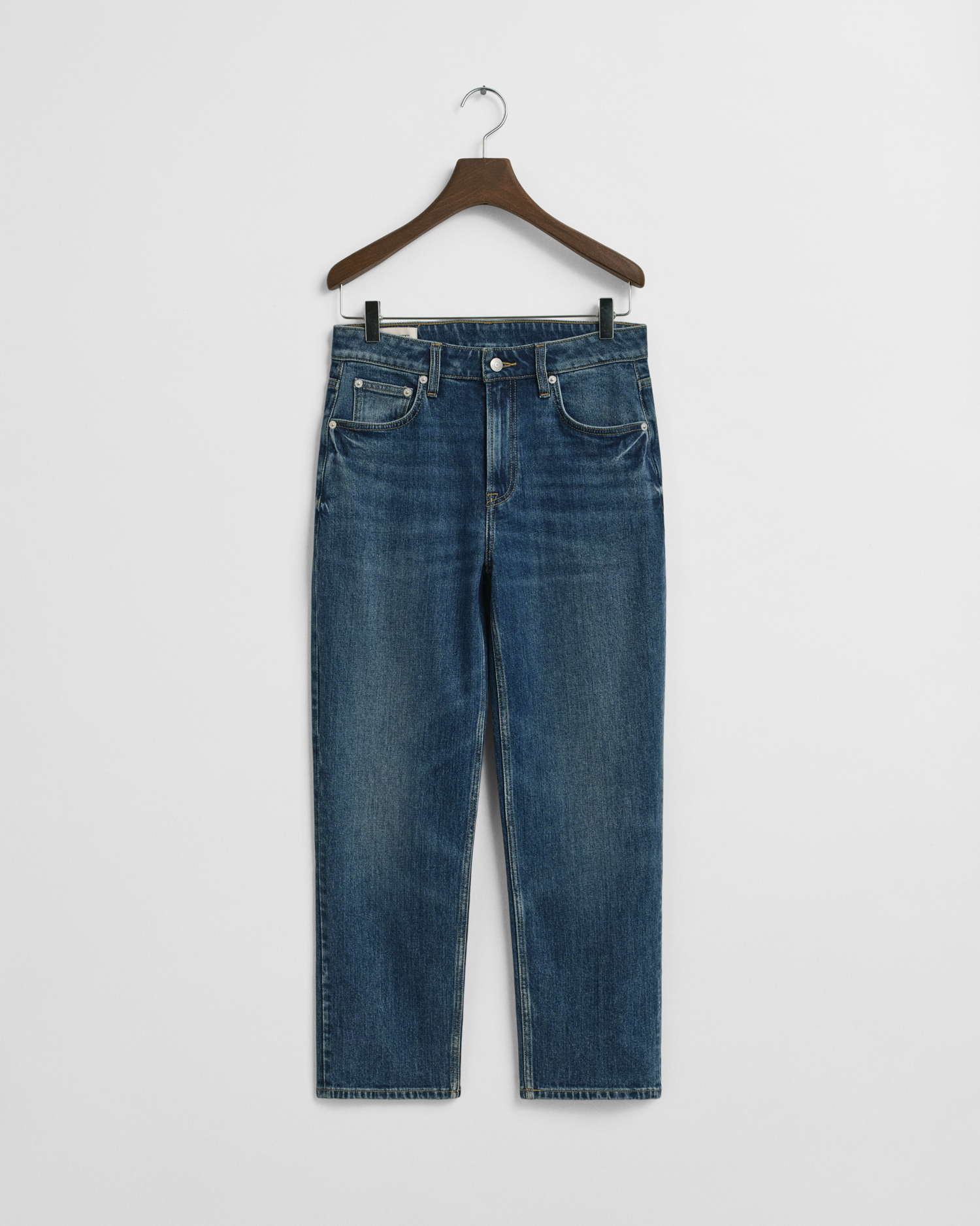 Gant Women's Blue Cropped Straight Leg Stretch Jeans (28) Mid Broken In