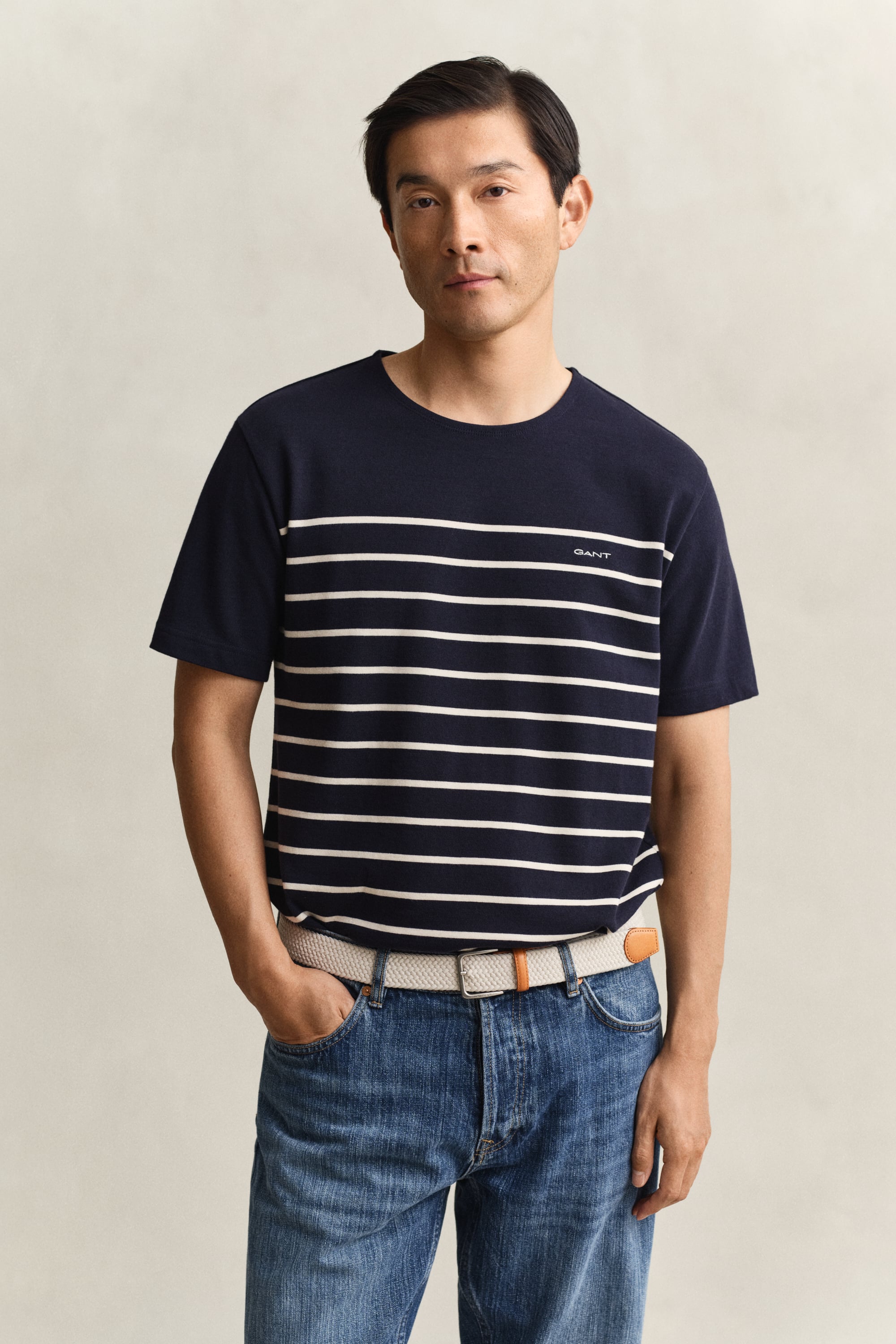 Gant Men's Navy Placed Stripe T-Shirt (Xxxl) Evening Blue