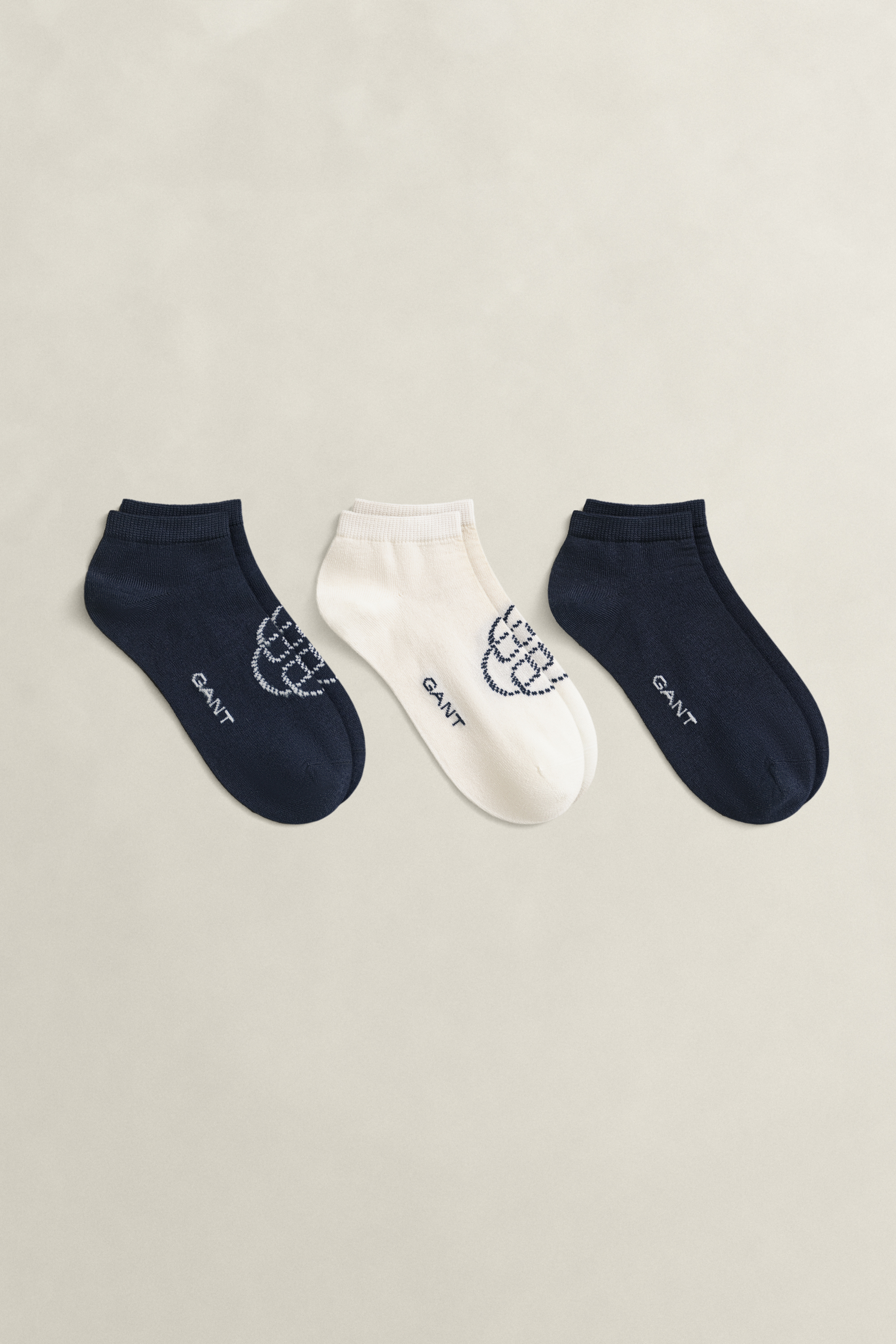 Gant Women's Navy 3-Pack Monogram & Solid Ankle Socks (36-38) Evening Blue
