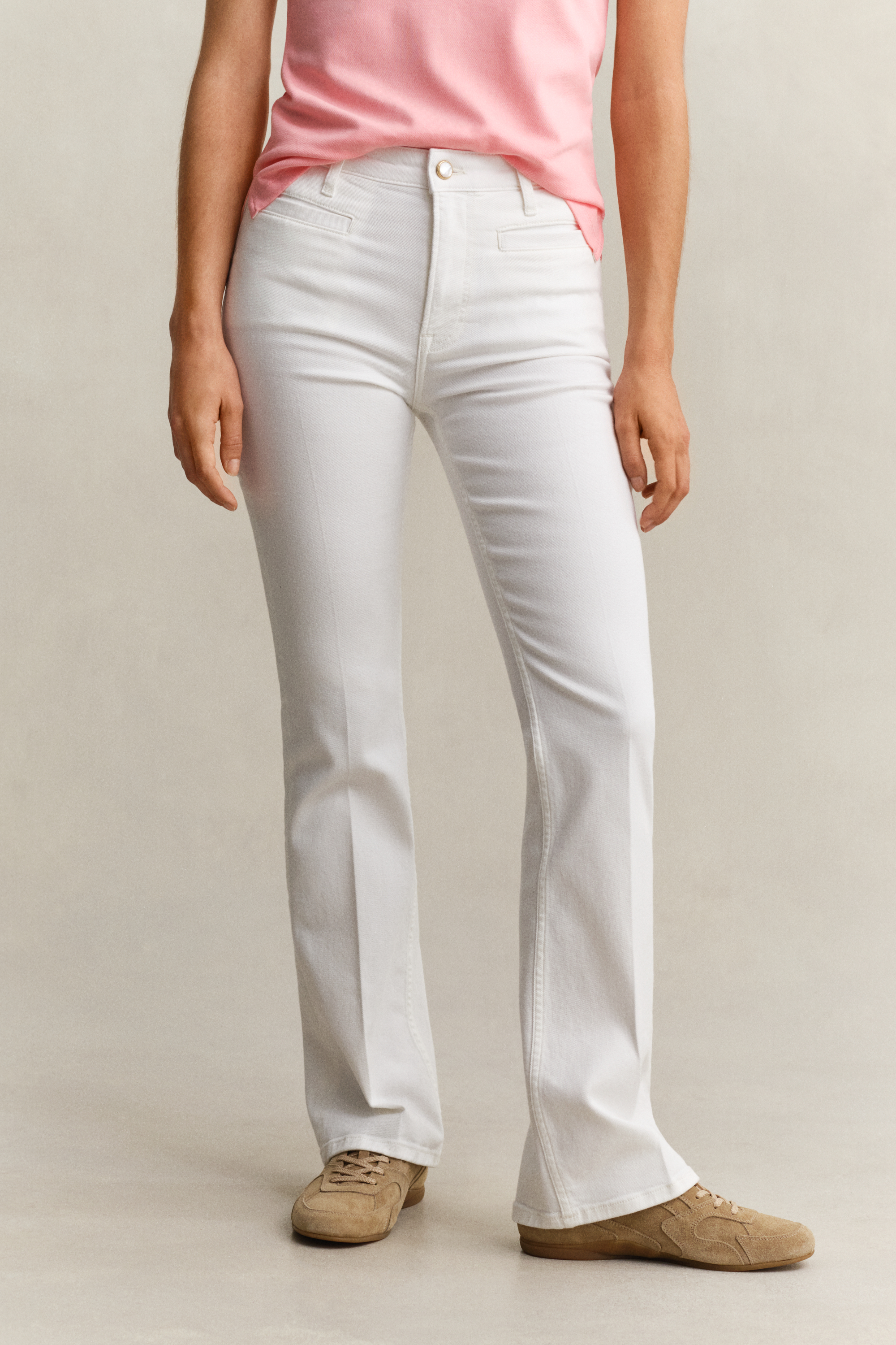 Gant Women's Off White Monogram Flared Jeans (32) Eggshell