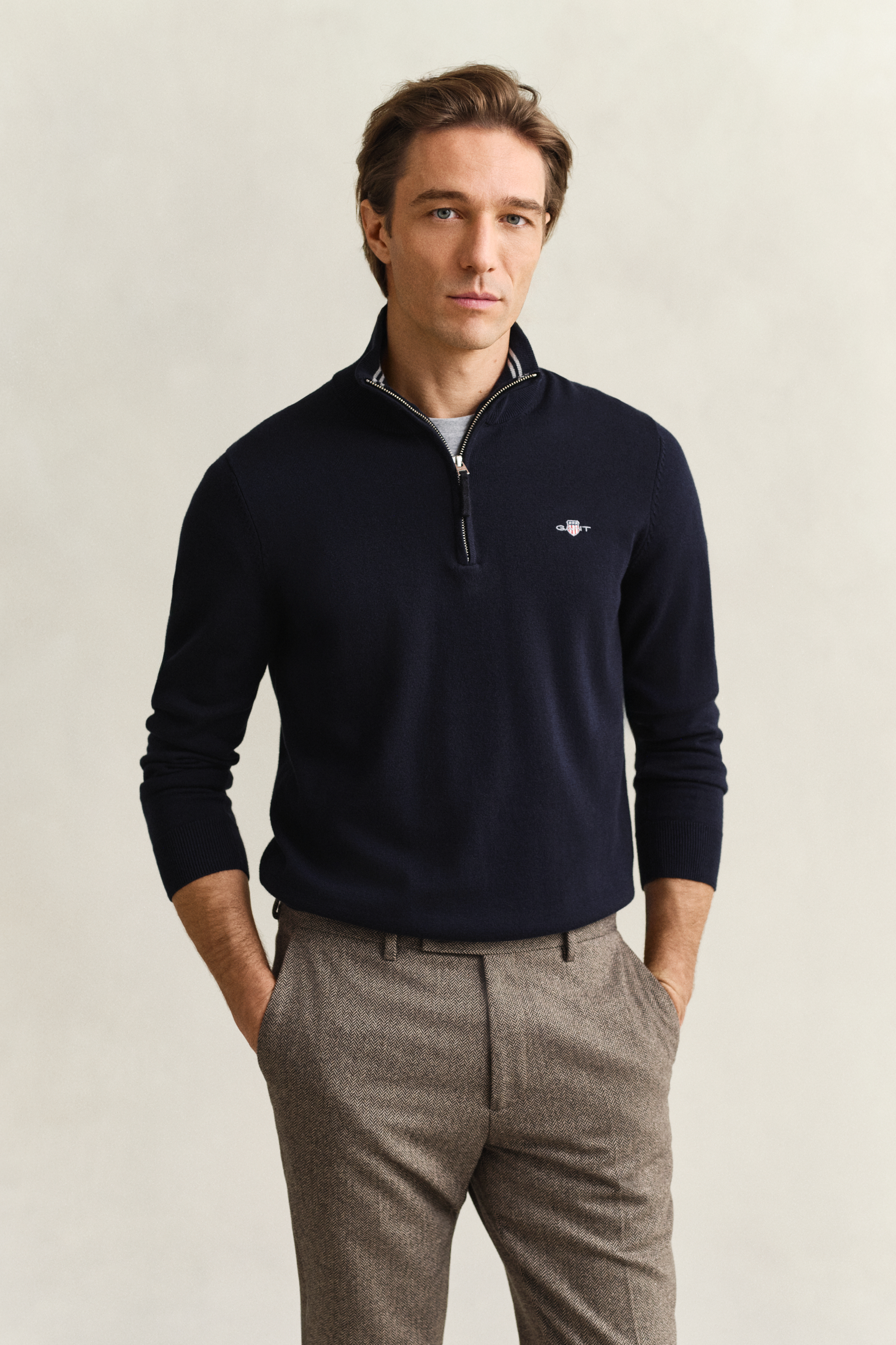 Gant Men's Navy Classic Cotton Half-Zip Sweater (4Xl) Evening Blue
