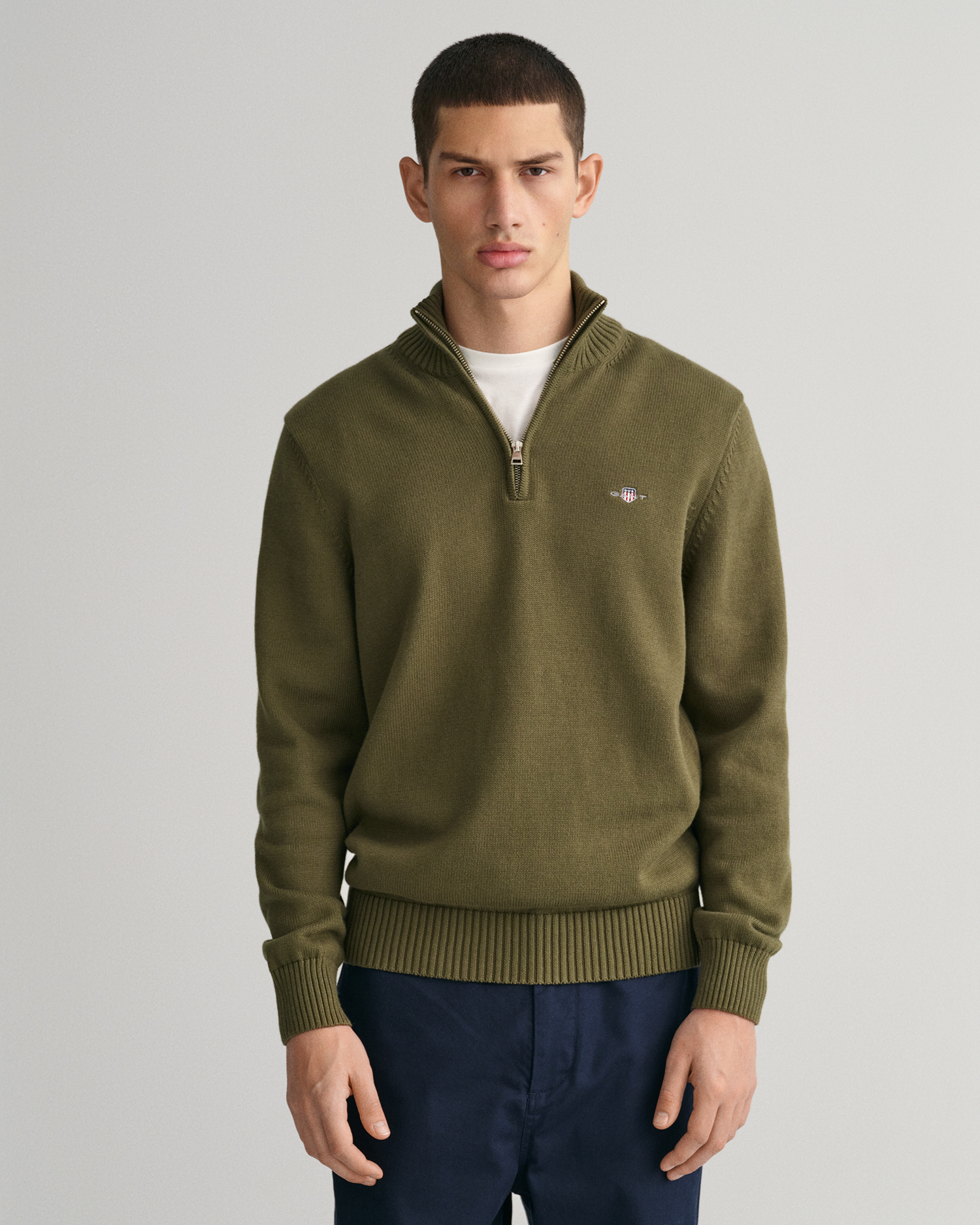 GANT Men Casual Cotton Half-Zip Sweater (S) Green