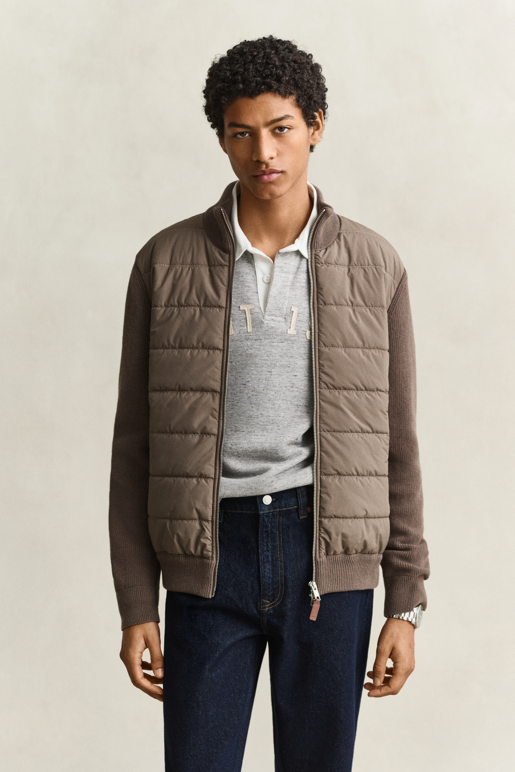 Gant Men's Faded Taupe Hybrid Zip Cardigan (Xxxl)