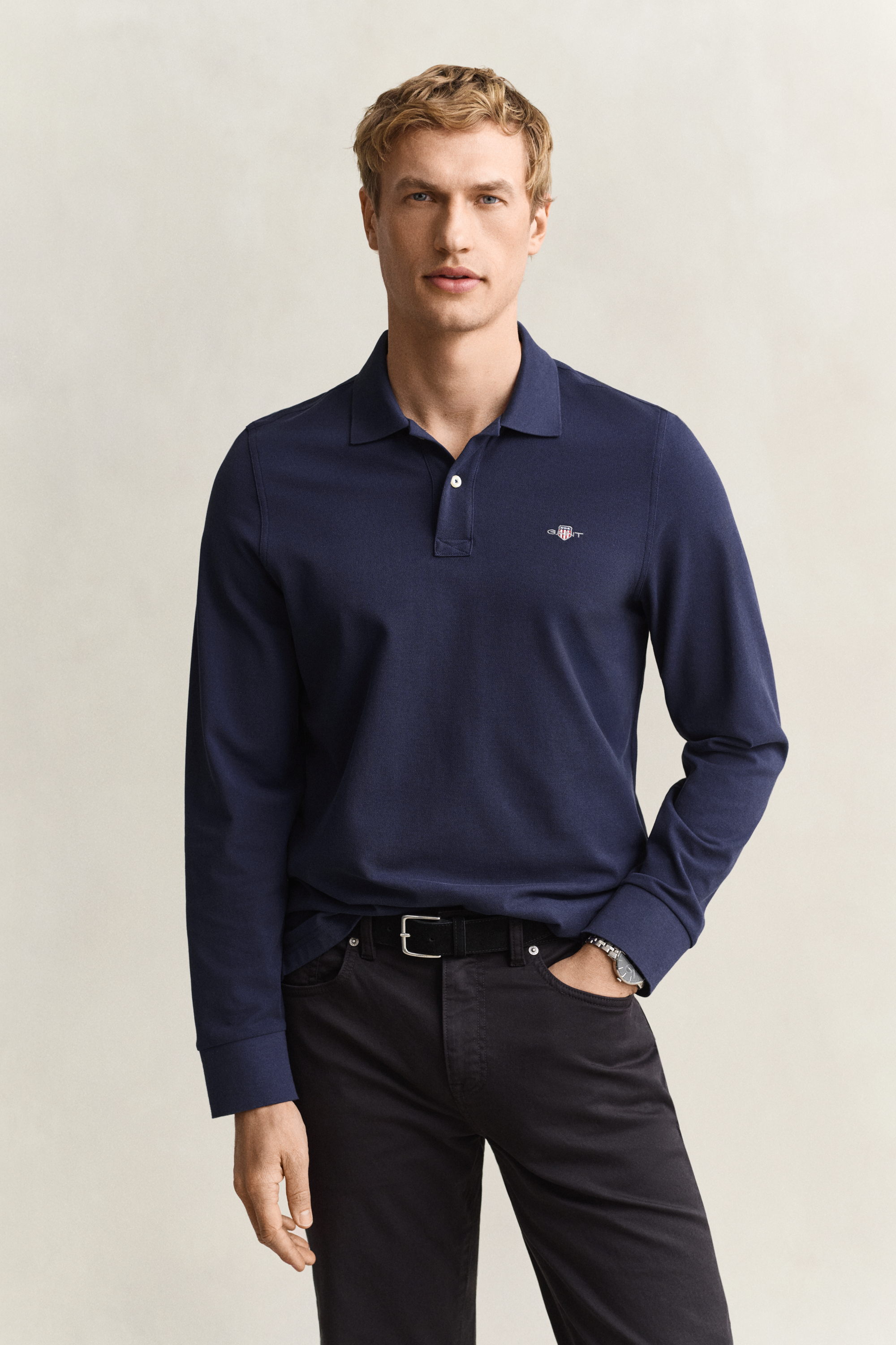 Gant Men's Regular Fit Long Sleeve Shield Logo Pique Rugger - Evening Blue - Navy - Size XL - Image 5