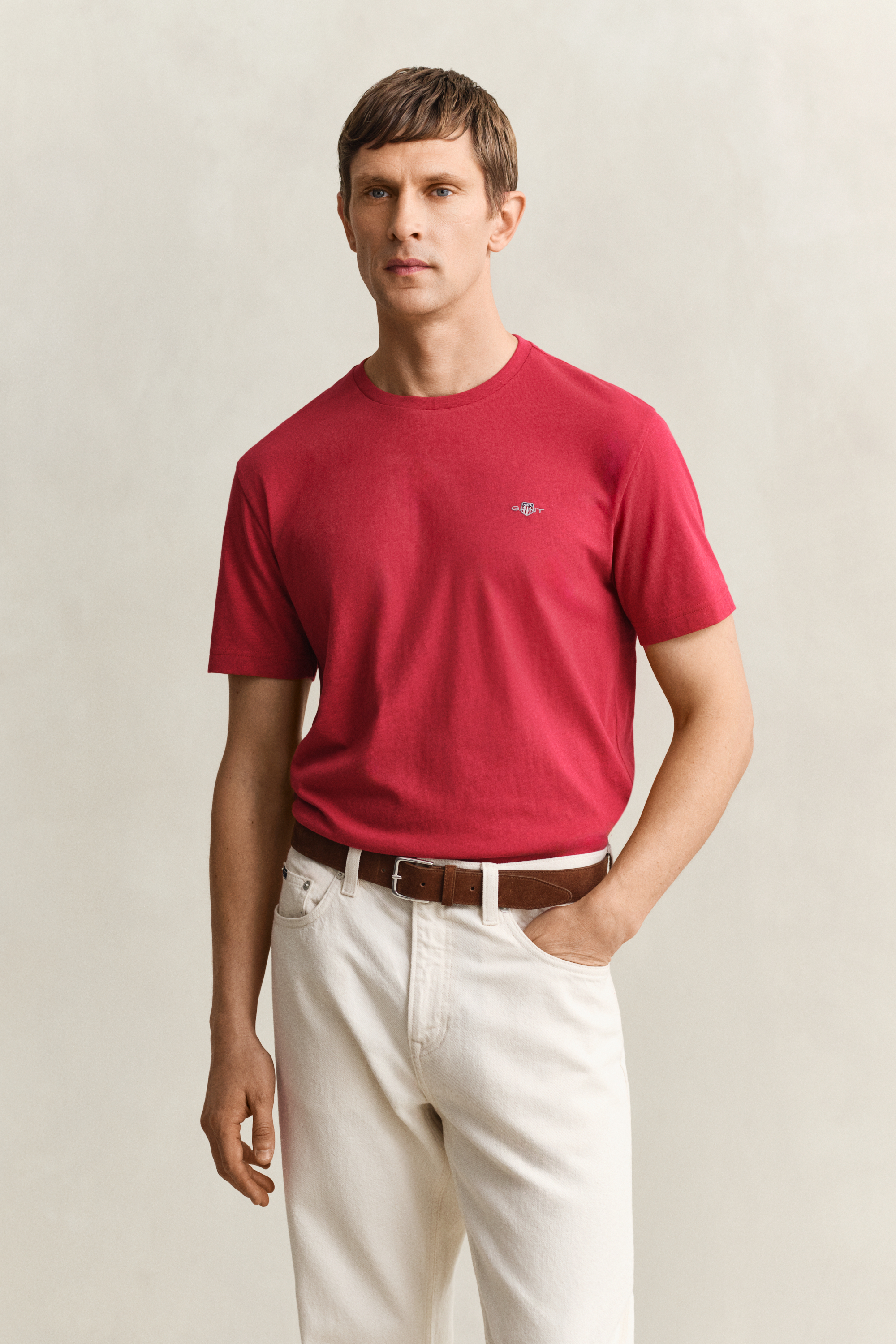 Gant Men's Iron Red Melange Regular Fit Shield T-Shirt (4Xl)