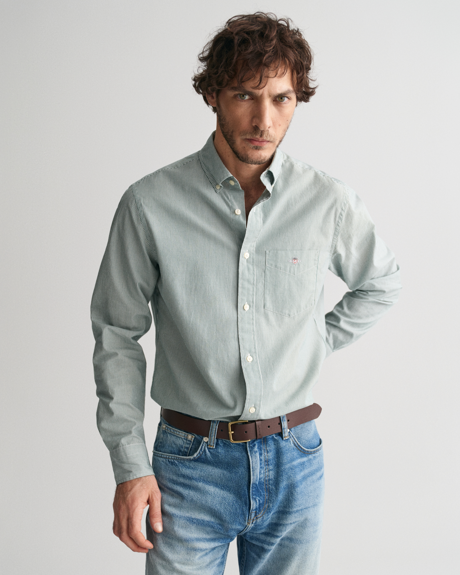 Gant Men Green Classic Poplin Striped Shirt