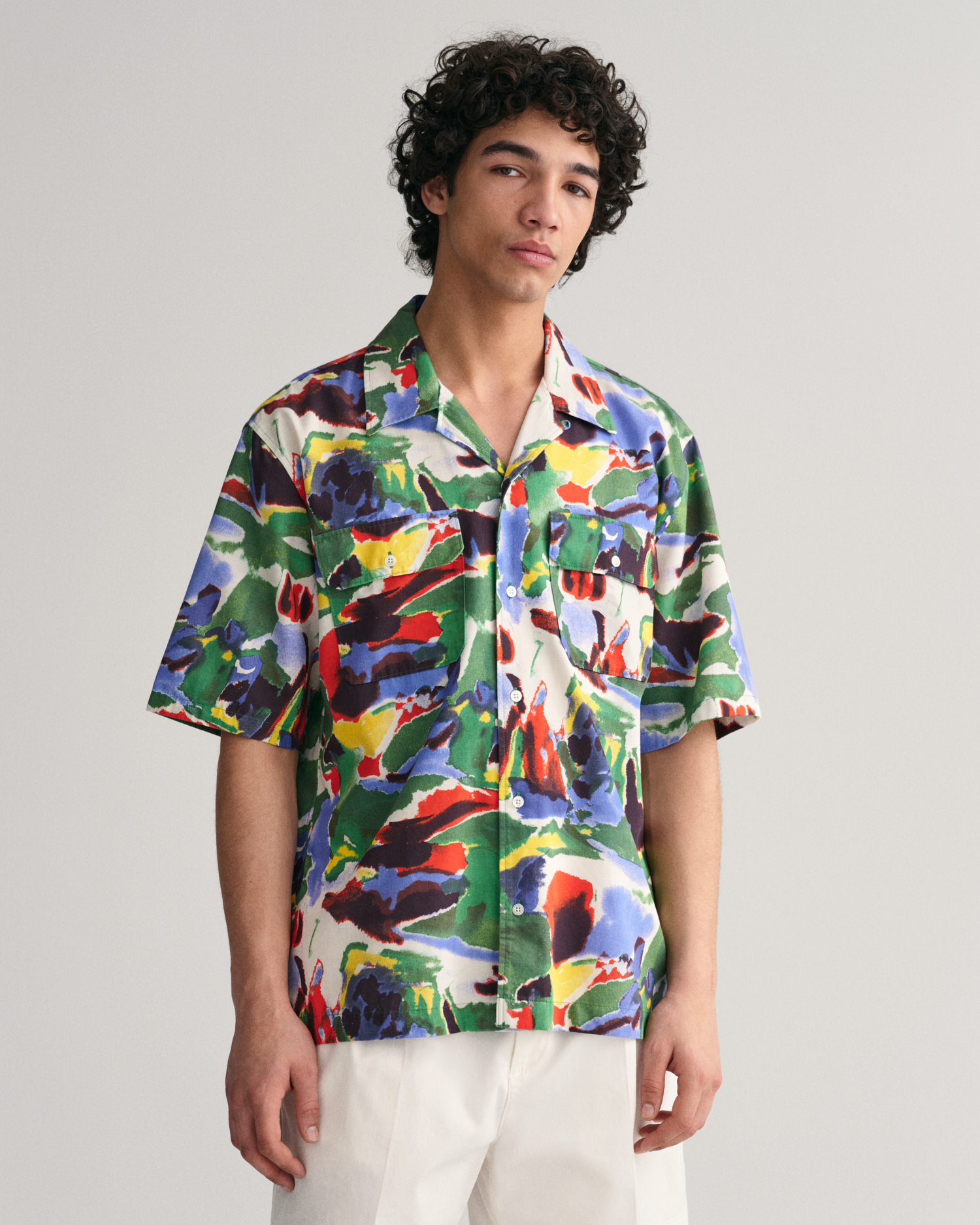GANT Men Relaxed Fit Cotton Lyocell Printed Short Sleeve Shirt , multicolor