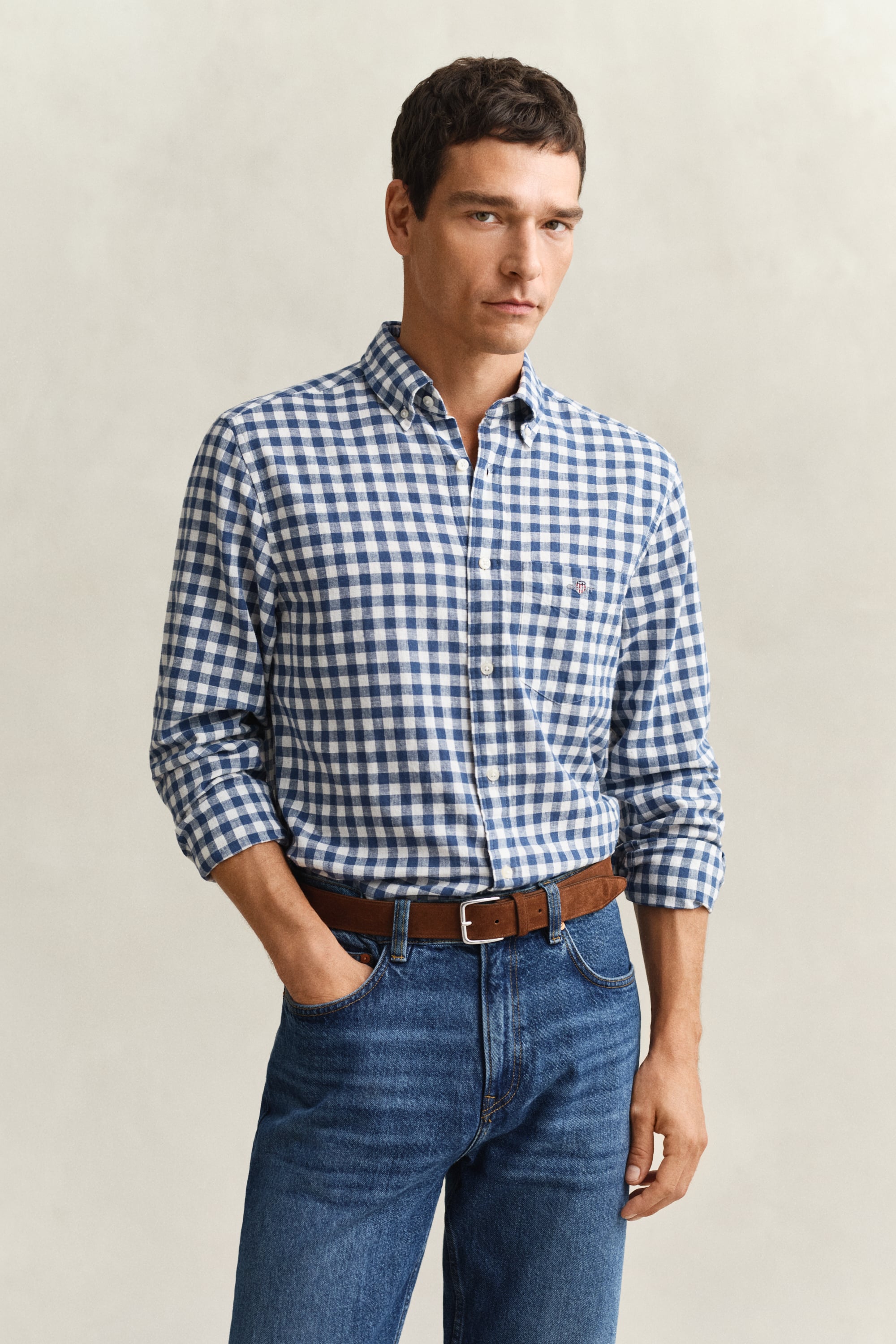 Gant Men's Vintage Blue Gingham Linen Blend Shirt (Xxl)