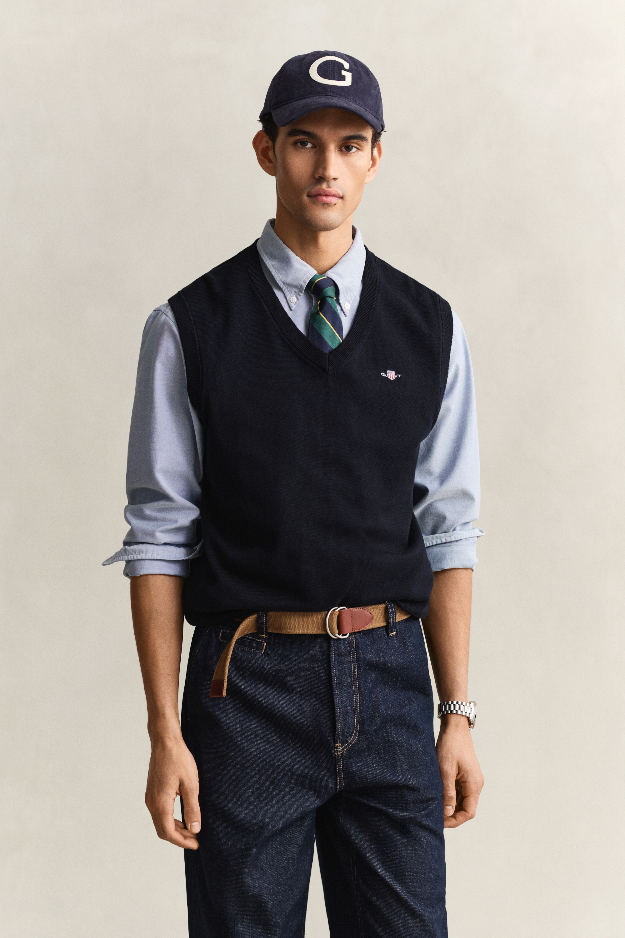 Gant Men's Navy Classic Cotton Vest (L) Evening Blue