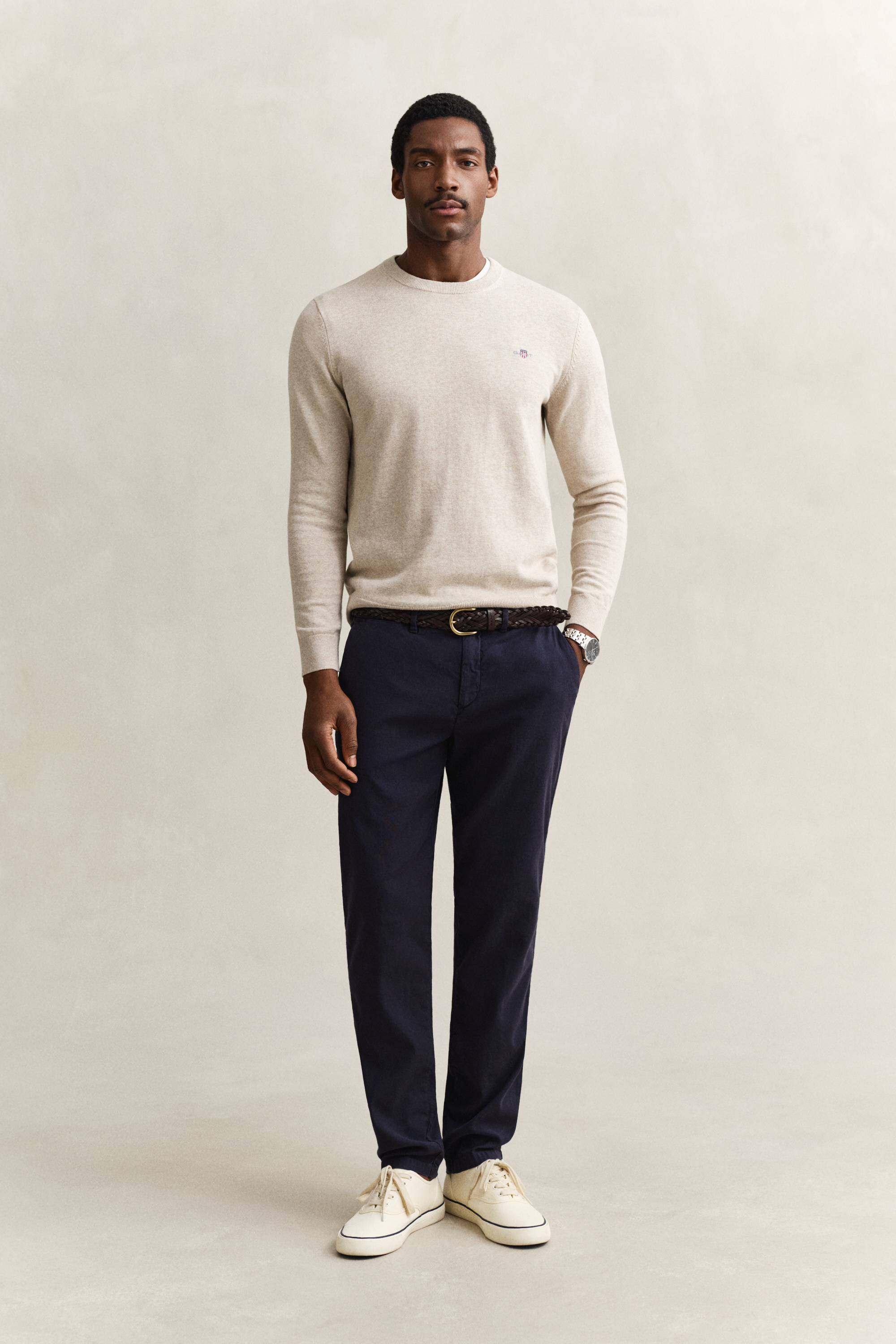 Gant Men's Navy Linen Blend Chinos (36/32) Evening Blue