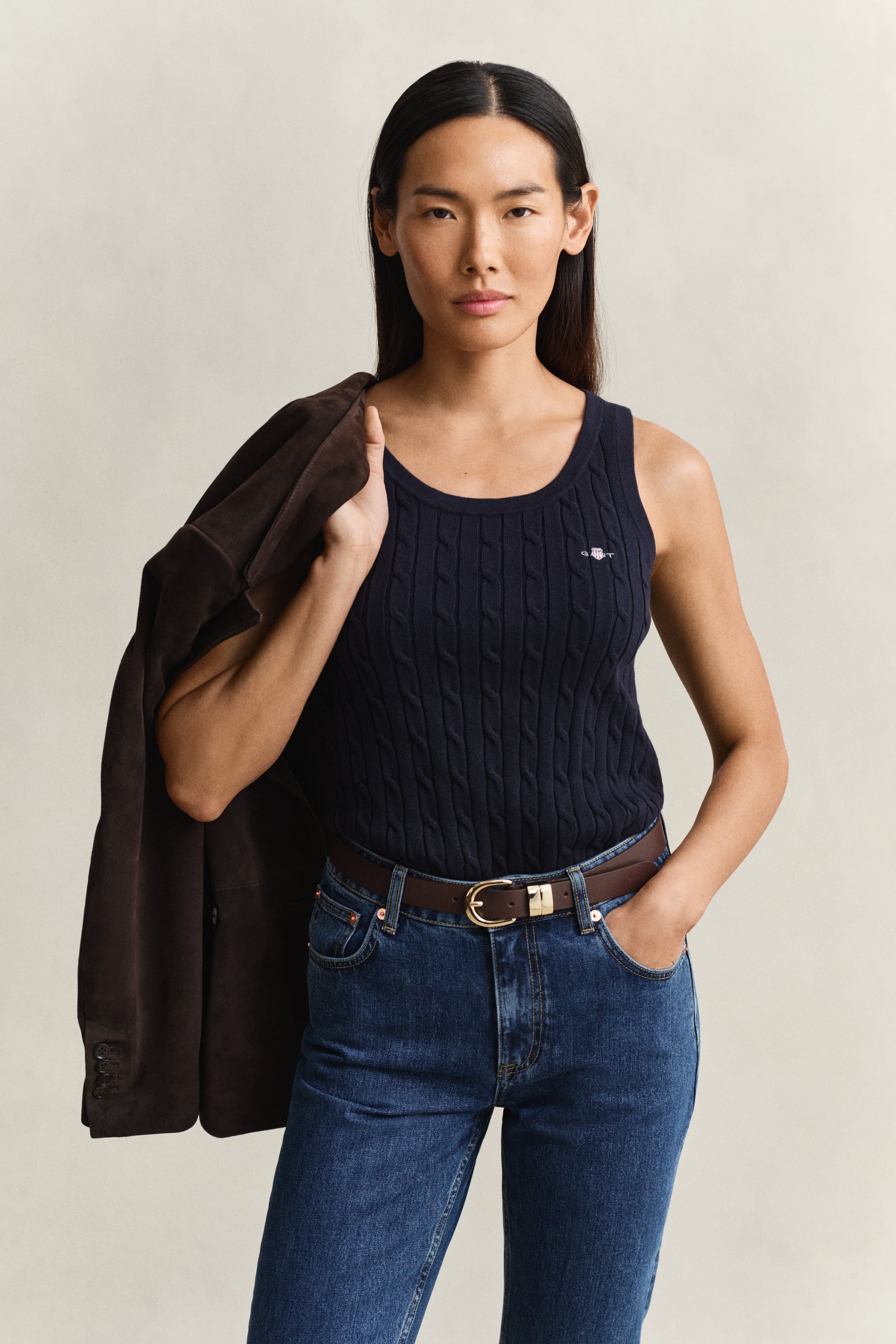 Gant Women's Navy Cable Knit Tank Top (Xl) Evening Blue