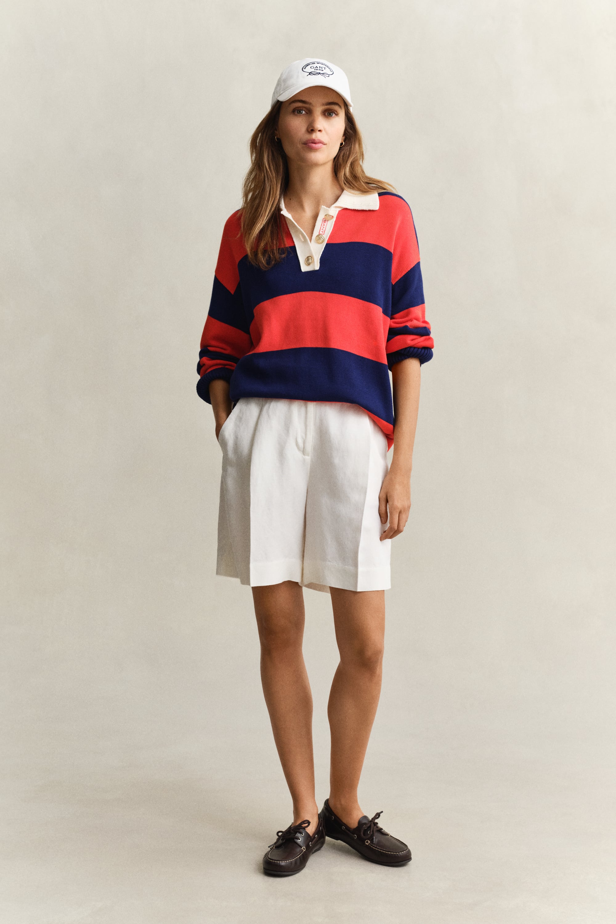 Gant Women's Off White Tailored Linen Blend Shorts (40) Eggshell