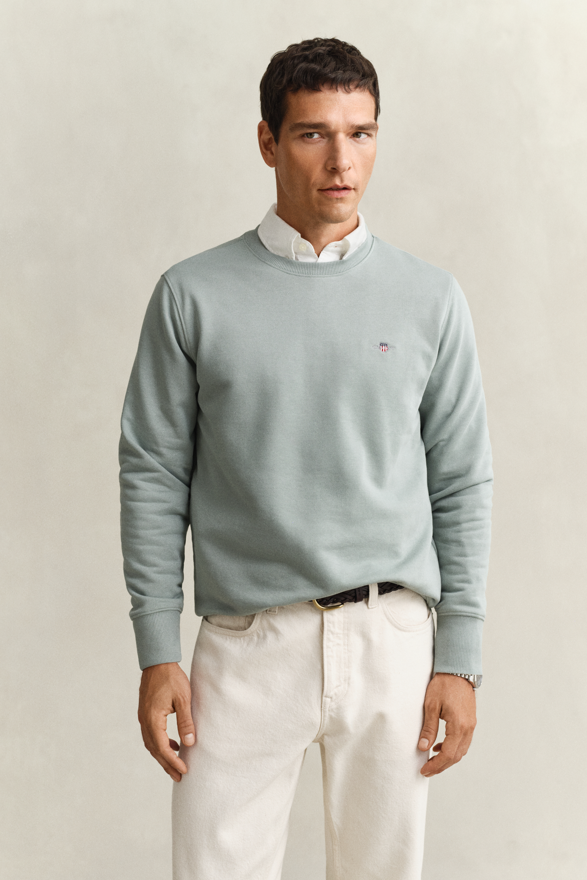 Gant Men's Ceramic Grey Shield Crew Neck Sweatshirt (S)