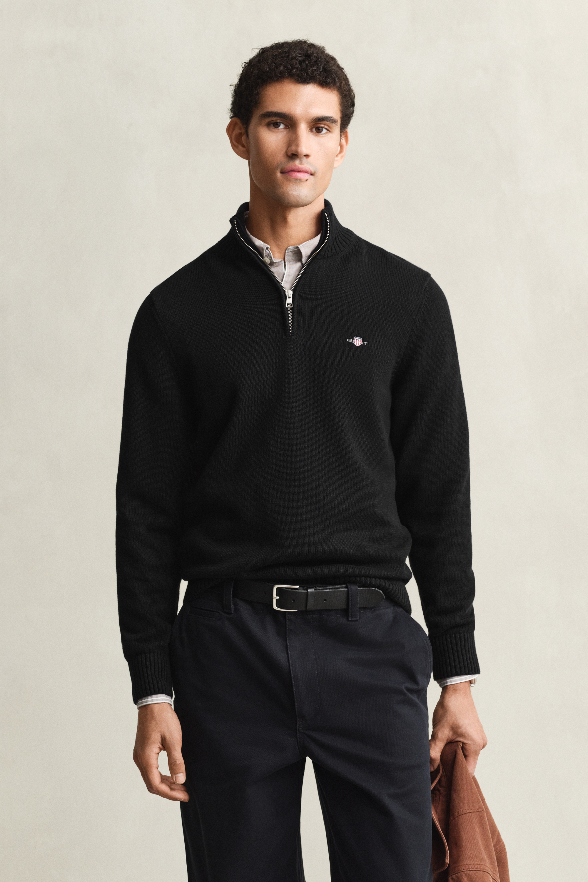 Gant Men's Black Casual Cotton Half-Zip Sweater (4Xl)