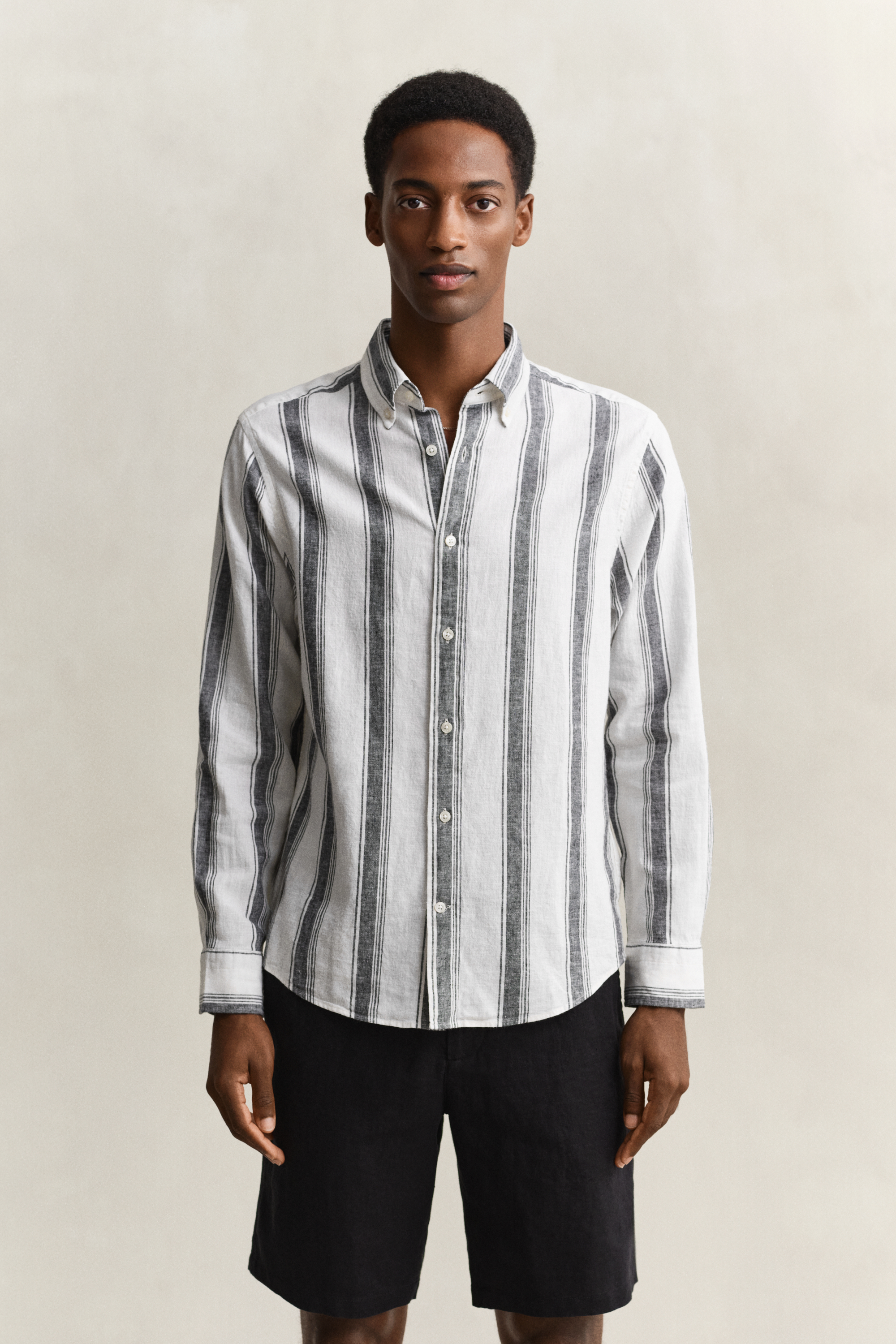 Gant Men's Black Striped Linen Blend Shirt (Xl)