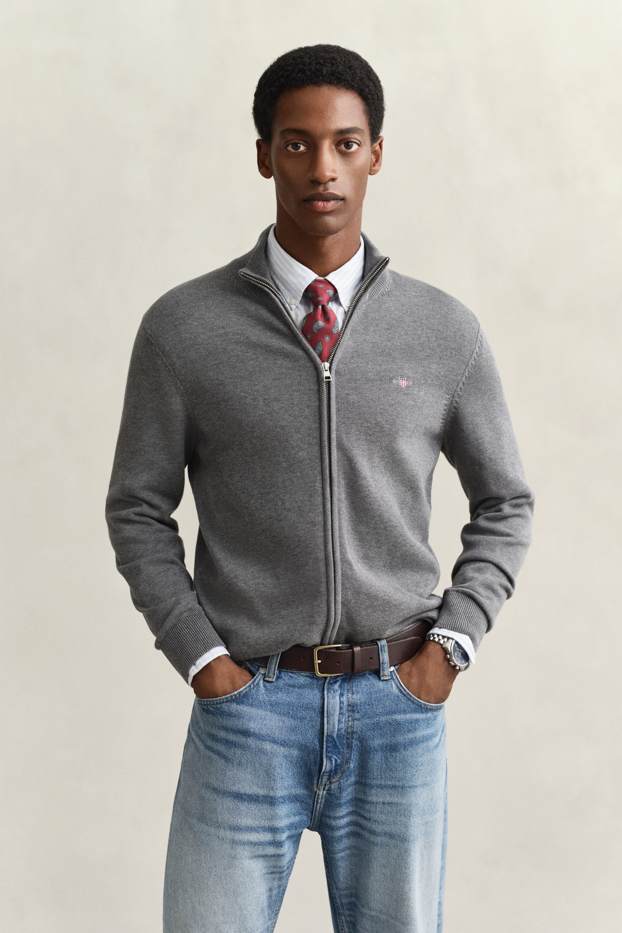 Gant Men's Dark Grey Casual Cotton Zip Cardigan (Xxxl) Melange