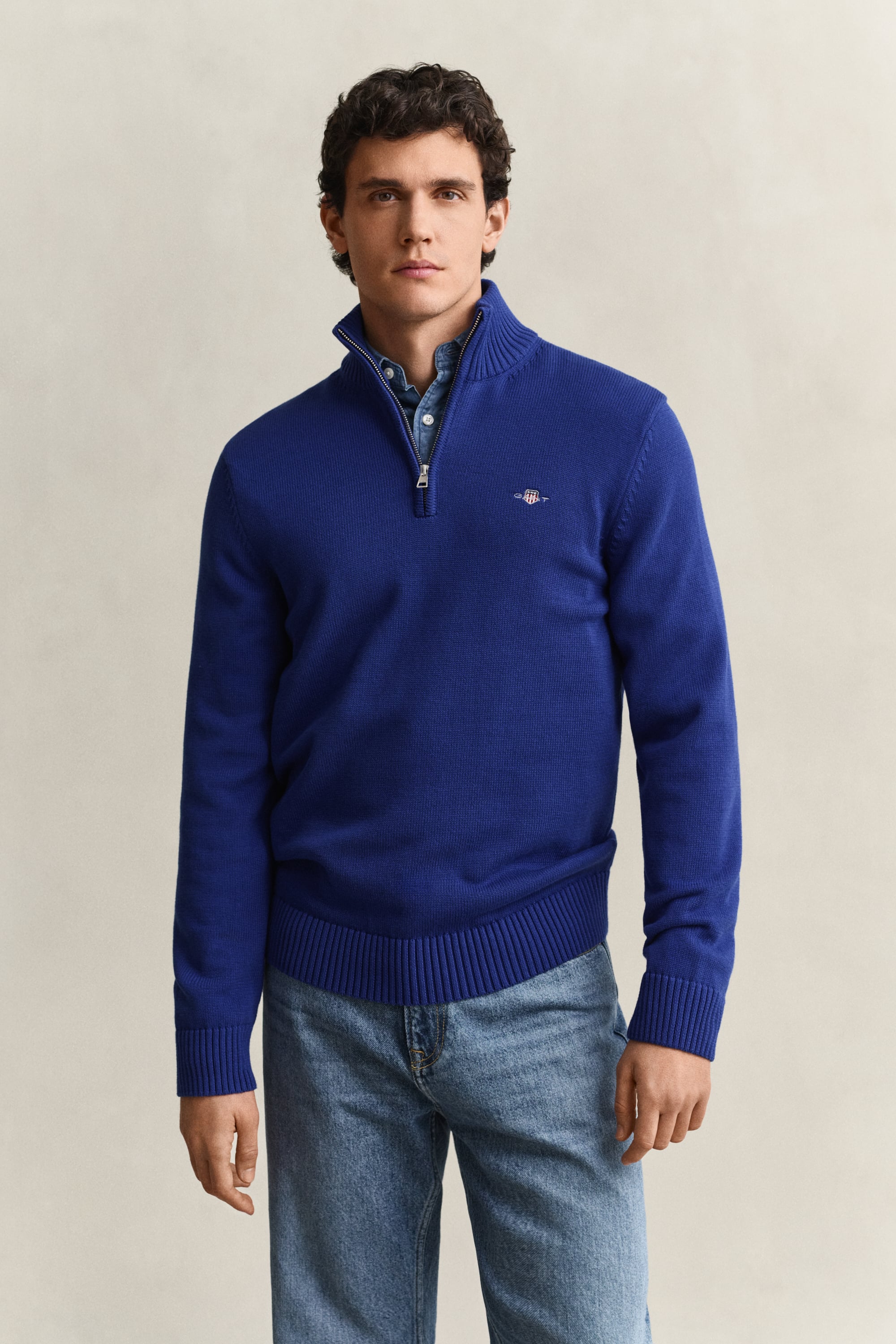 Gant Men's Crisp Blue Casual Cotton Half-Zip Sweater (Xxxl)
