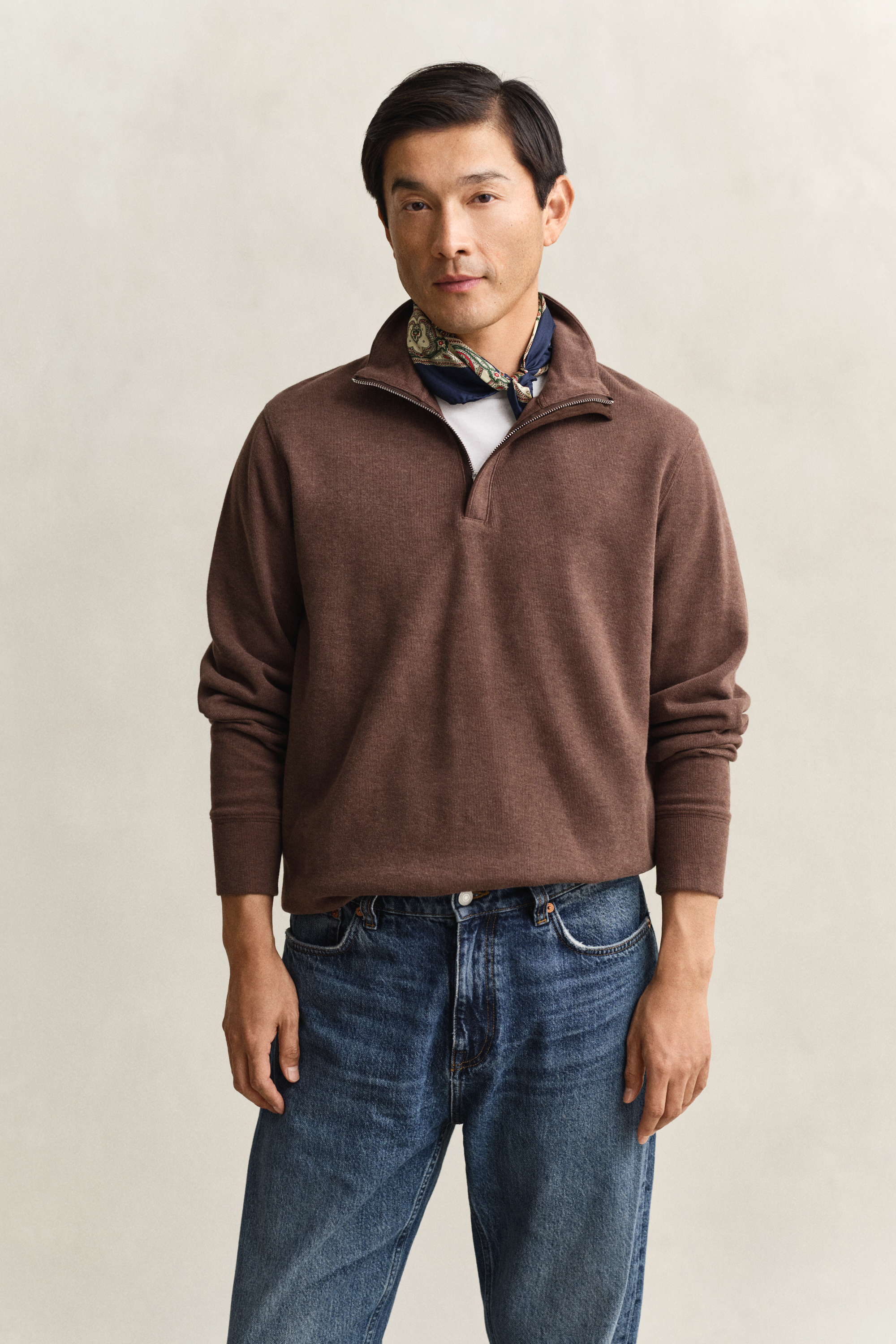 Gant Men's Brown Sacker Rib Half-Zip Sweatshirt (4Xl) Dark Melange