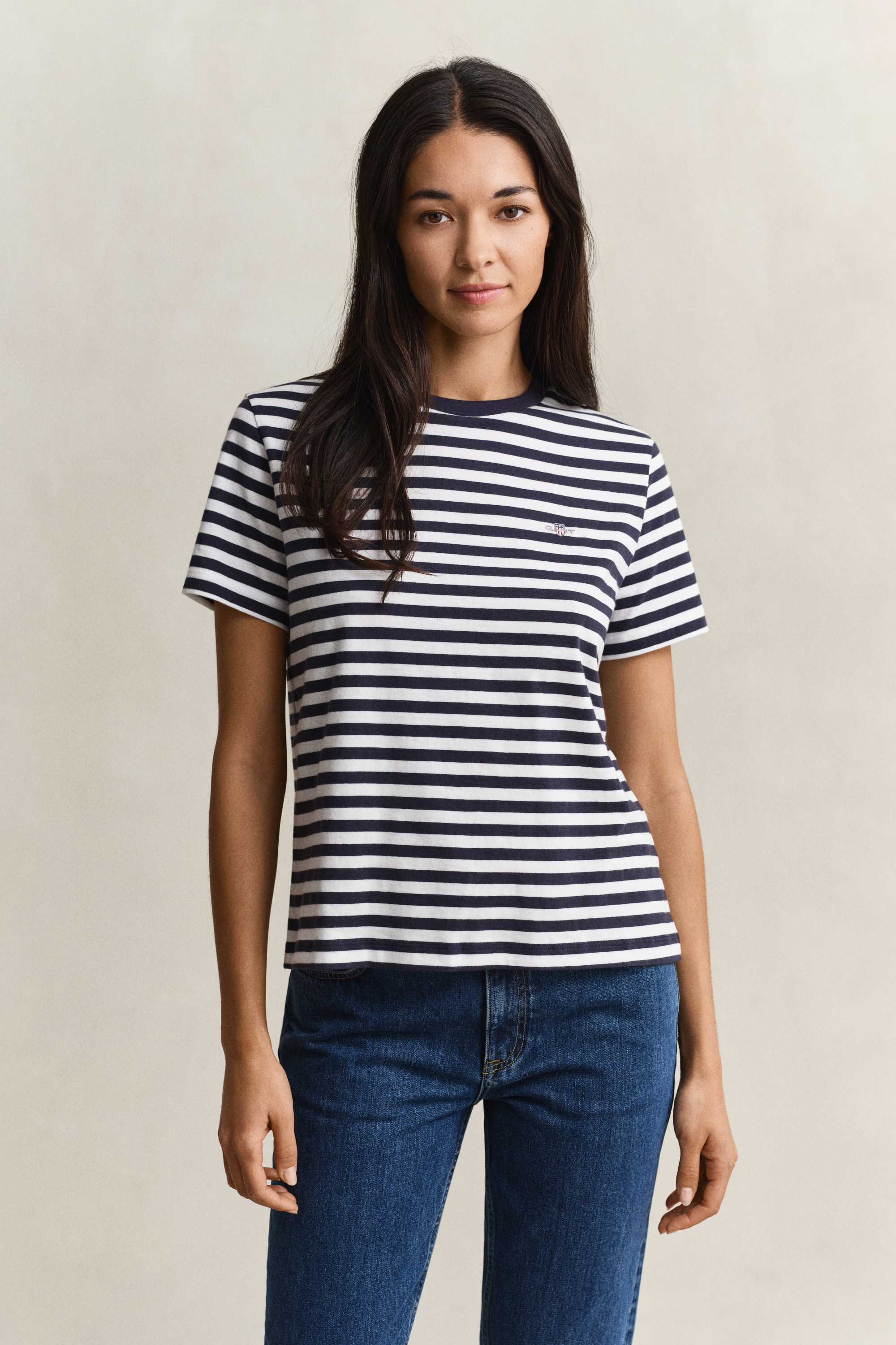 Gant Women's Navy Striped Shield T-Shirt (Xl) Evening Blue