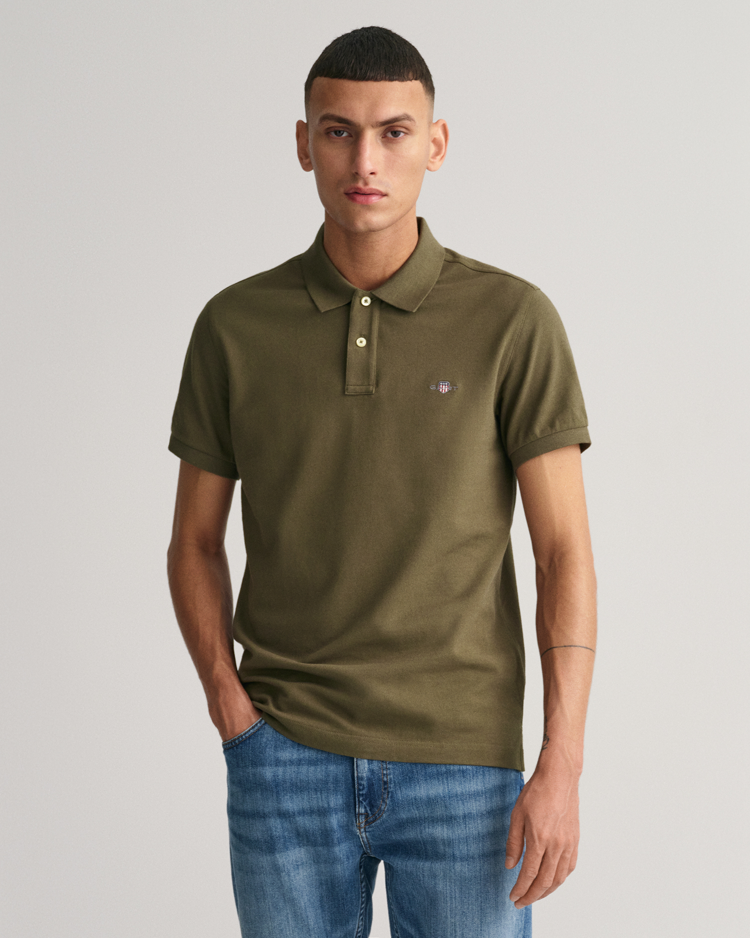 brown and green polo shirt