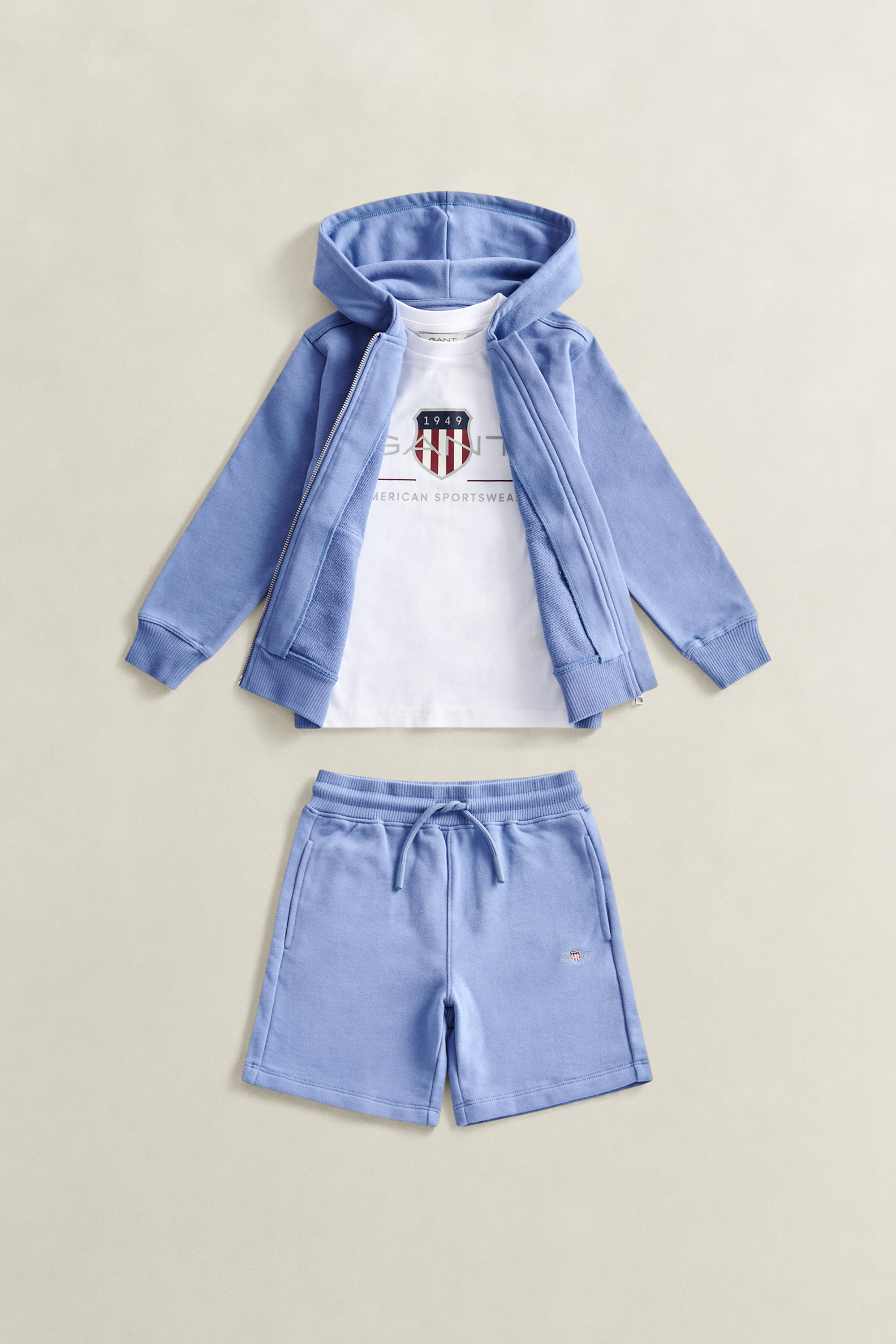 Gant Boys Faded Denim Kids Shield Zip Hoodie, T-Shirt & Sweatpants Set (92)