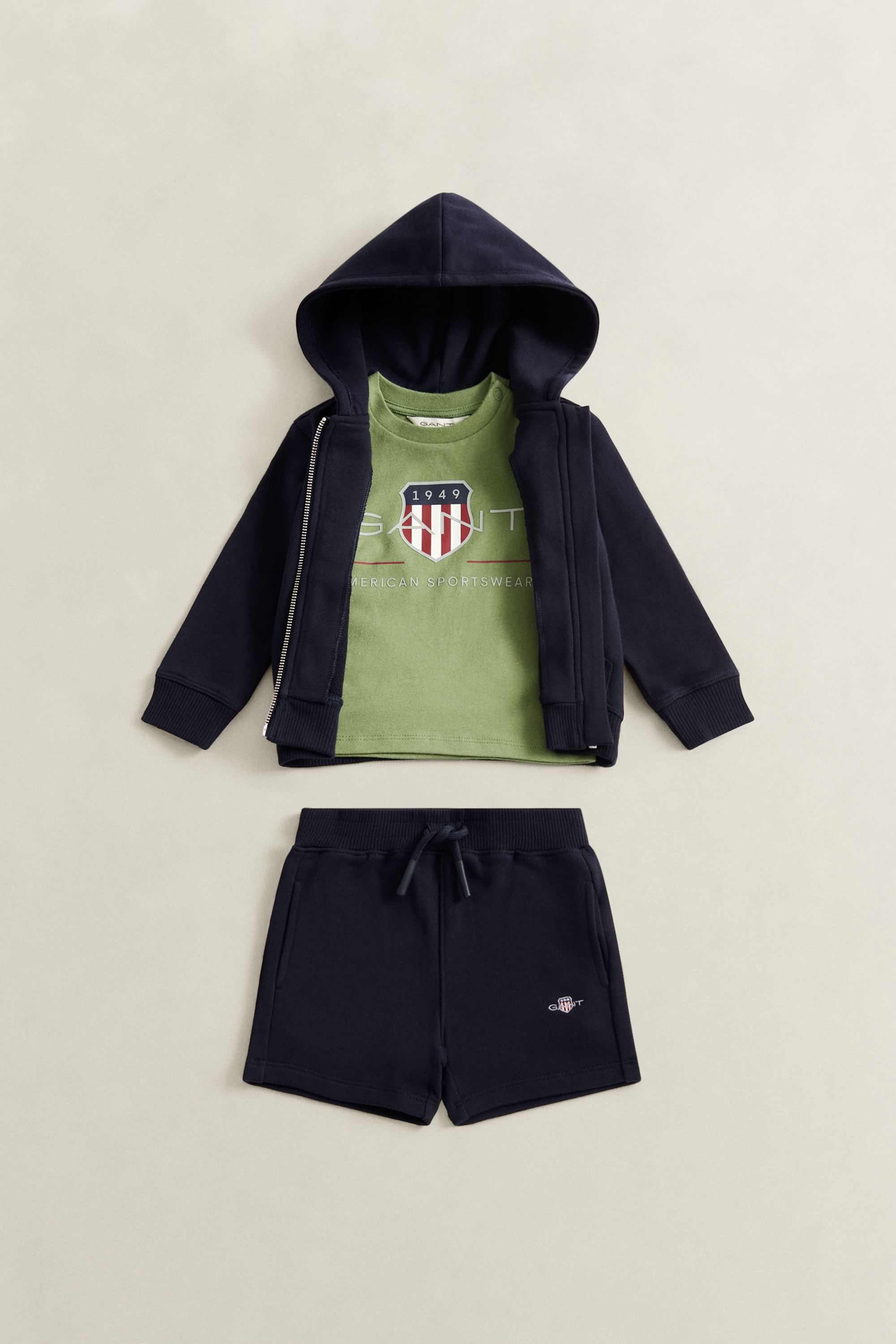 Gant Boys Navy Kids Shield Zip Hoodie, T-Shirt & Sweatpants Set (122) Evening Blue