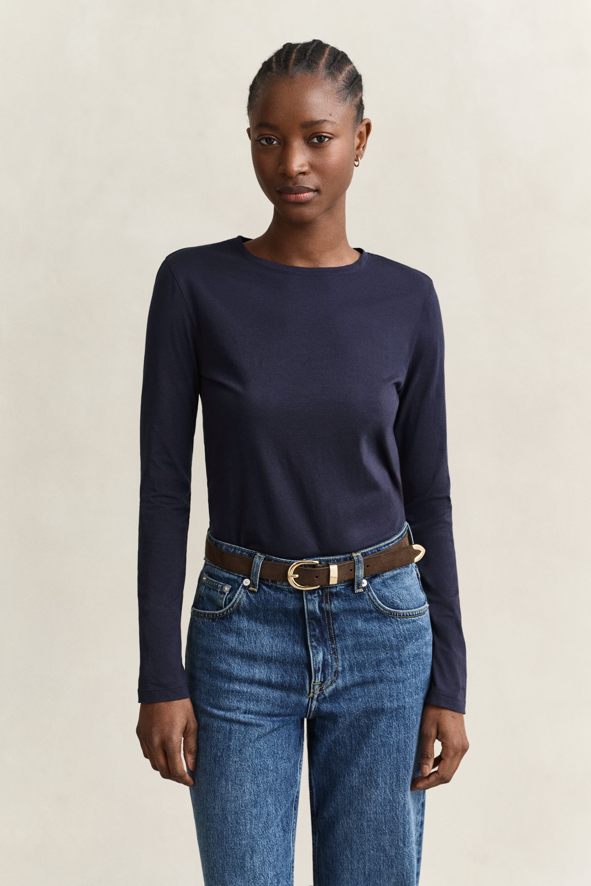 Gant Women's Navy Light Cotton Long Sleeve T-Shirt (Xxl) Evening Blue