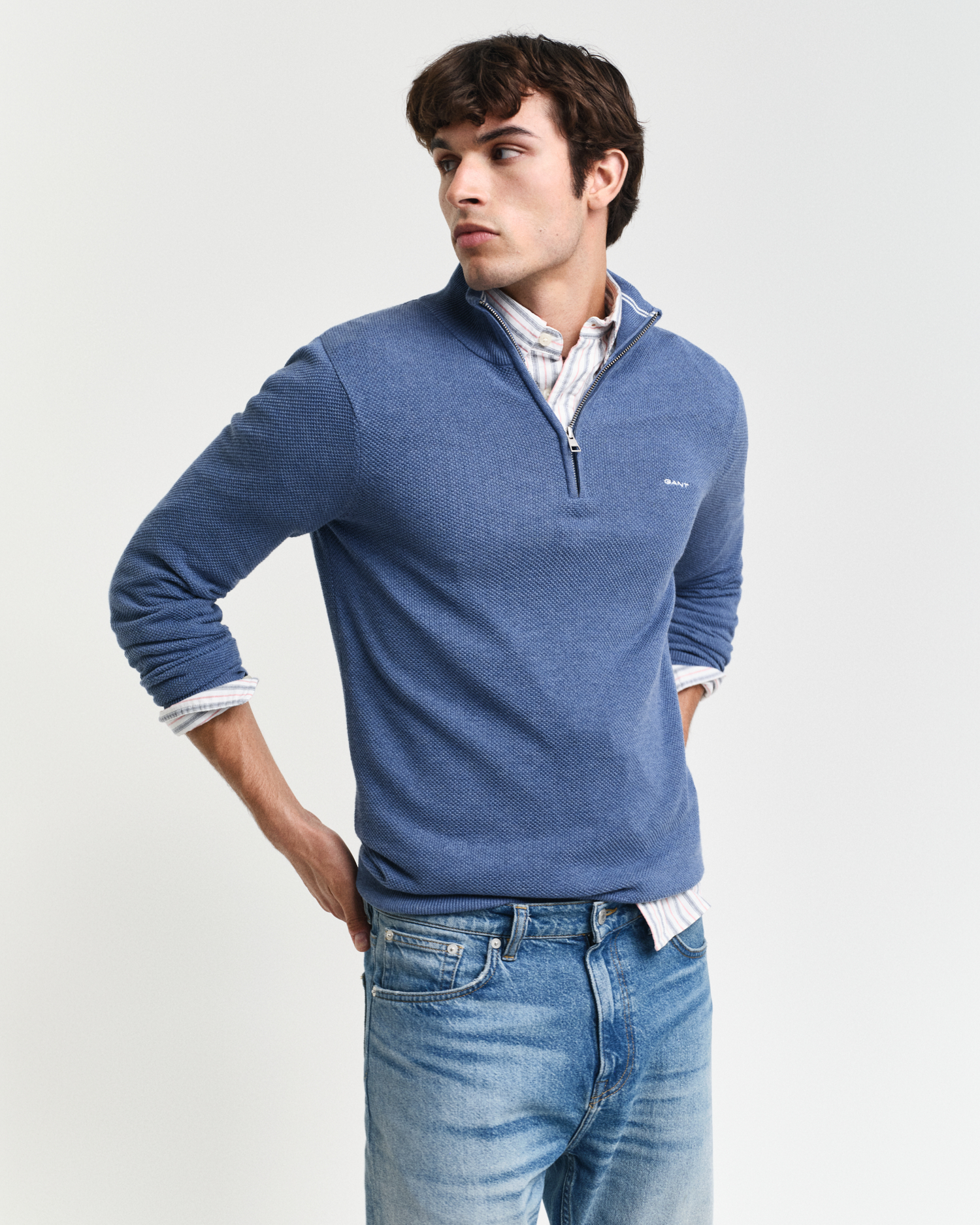 Gant Men's Blue Men Cotton Piqué Half-Zip Sweater (Xxxl) Xxxl
