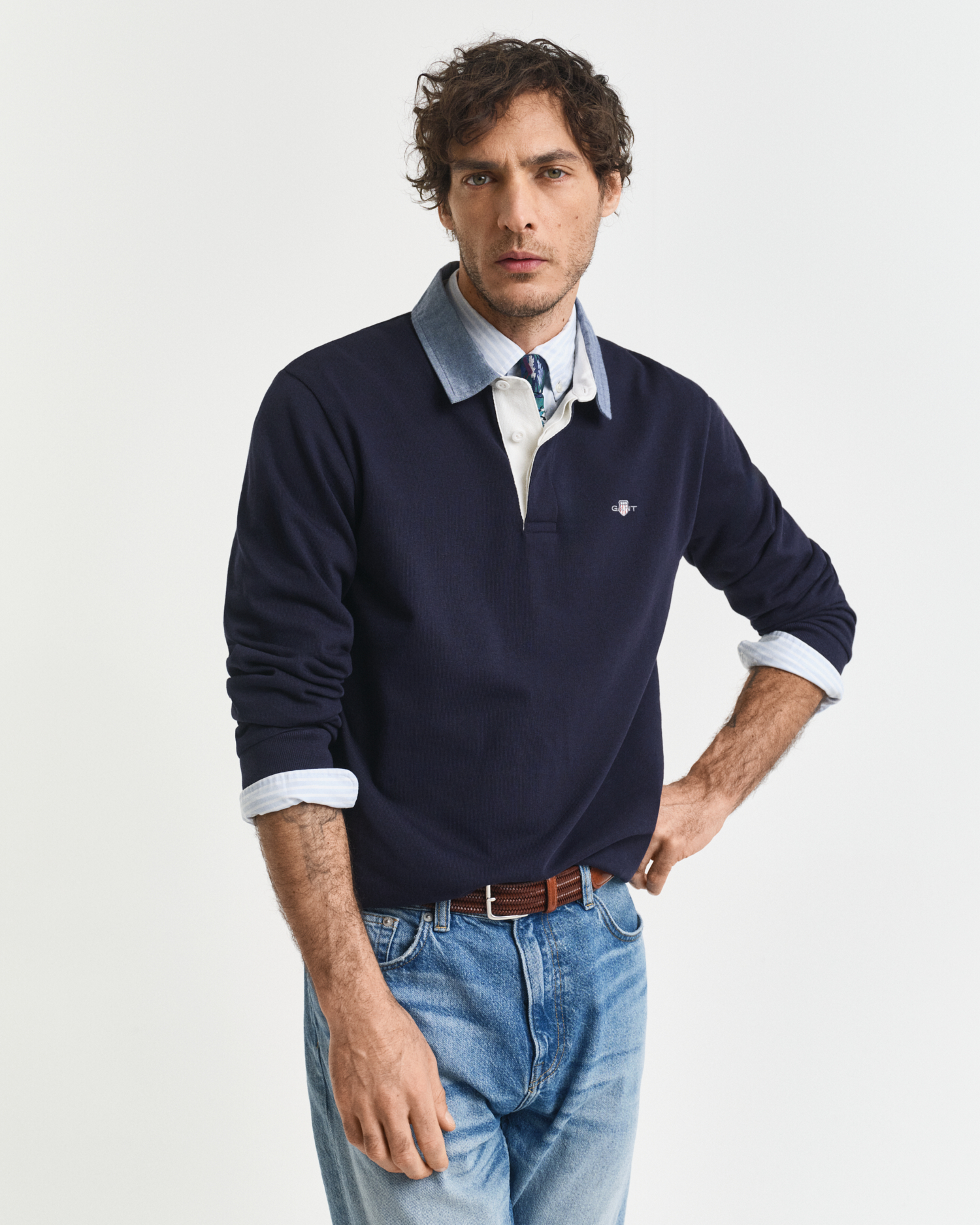 Gant Men's Blue Chambray Collar Heavy Rugger ) Xxl
