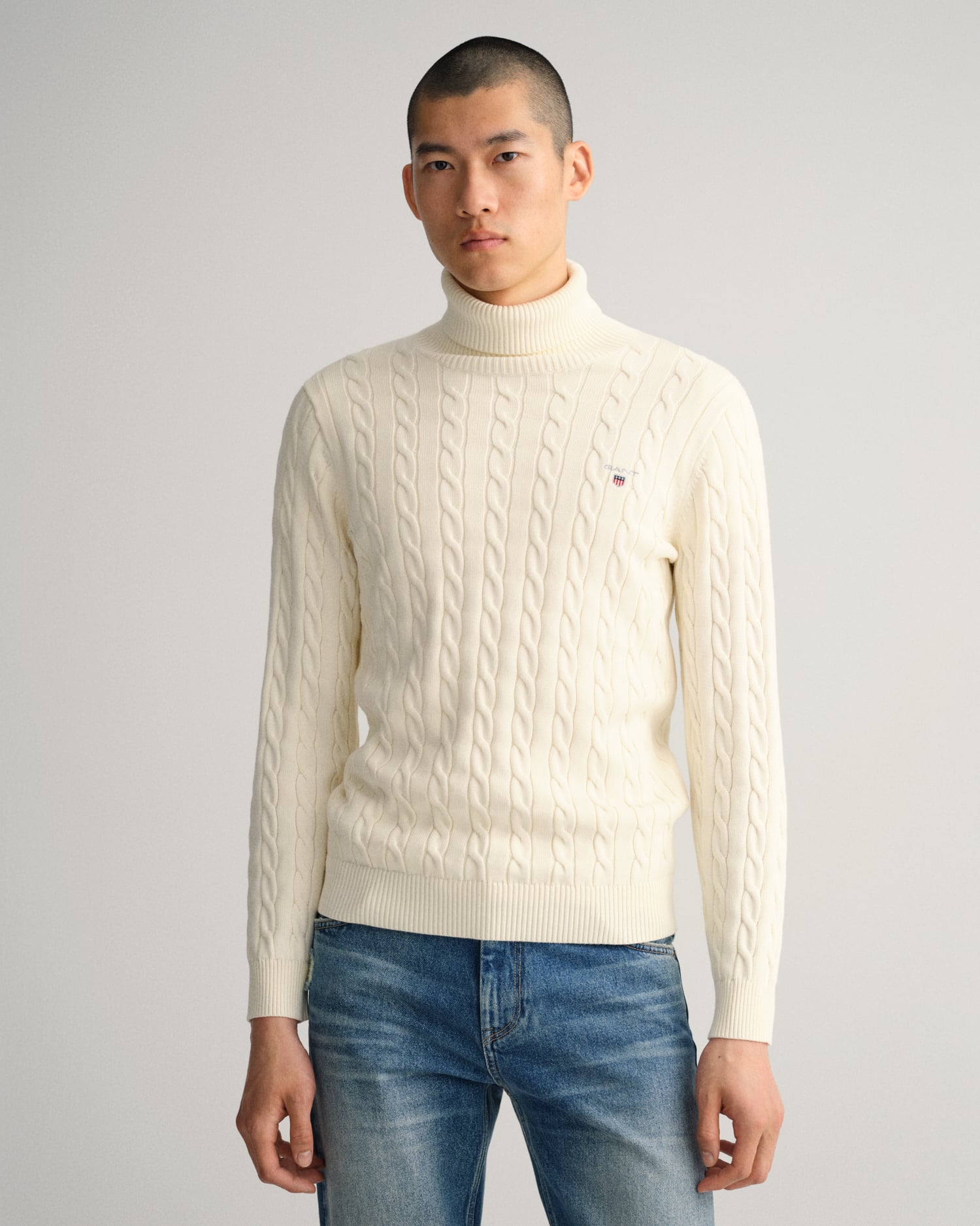 Cotton Cable Turtleneck Sweater - GANT