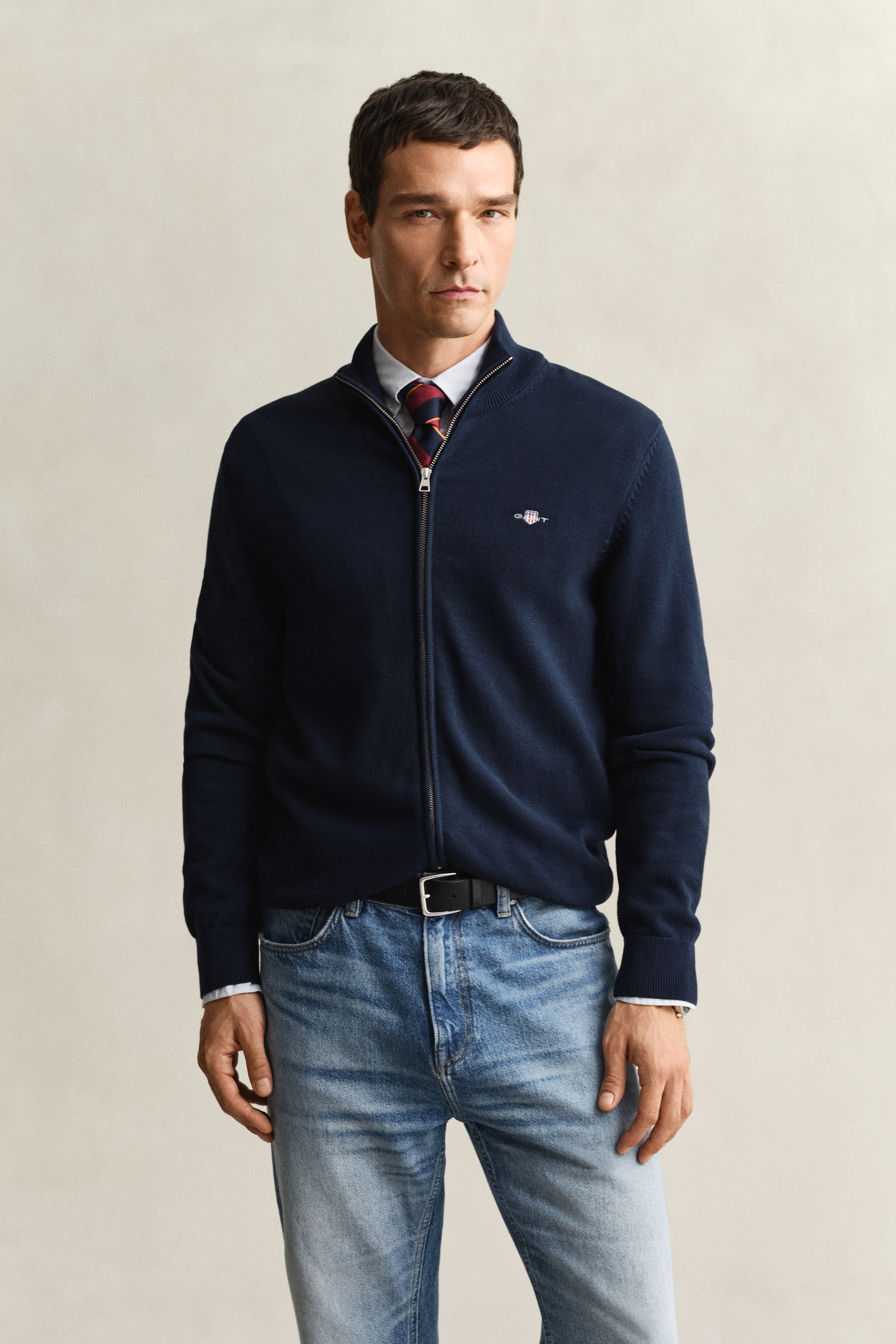 Gant Men's Navy Casual Cotton Zip Cardigan (Xxxl) Evening Blue