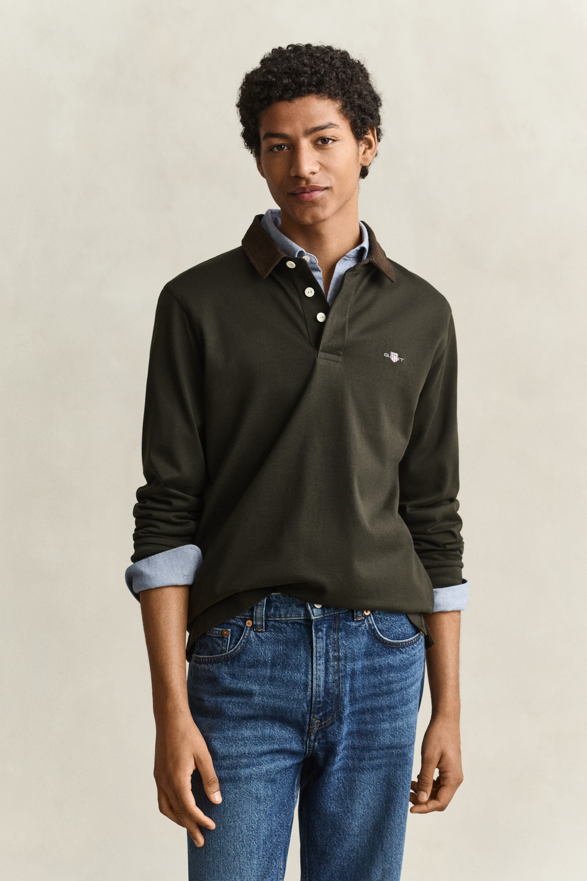Gant Men's Dark Moss Green Cord Collar Rugger - 368 - Size 42 - Image 3