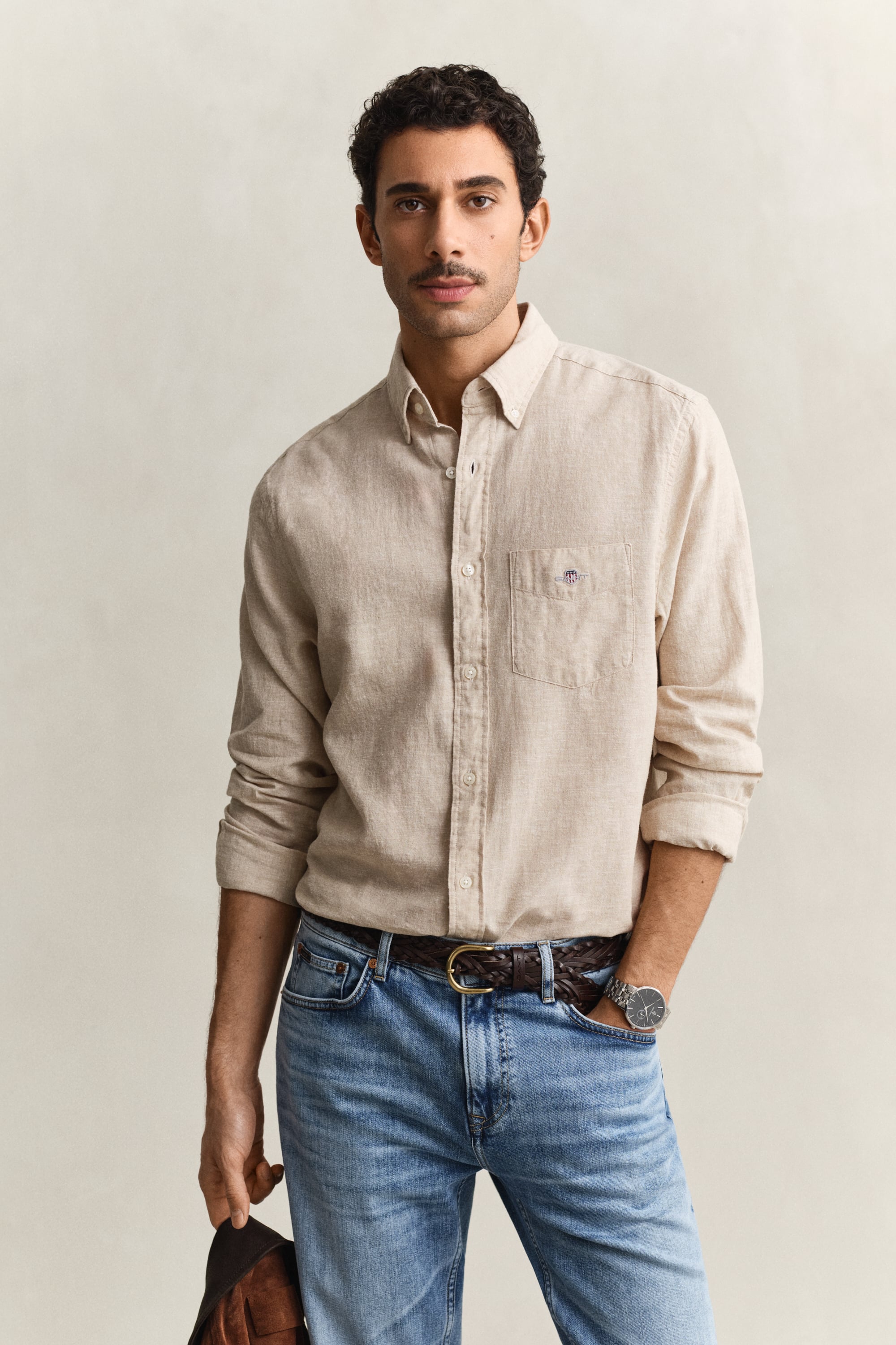 Gant Men's Oat Beige Linen Blend Shirt (Xl)