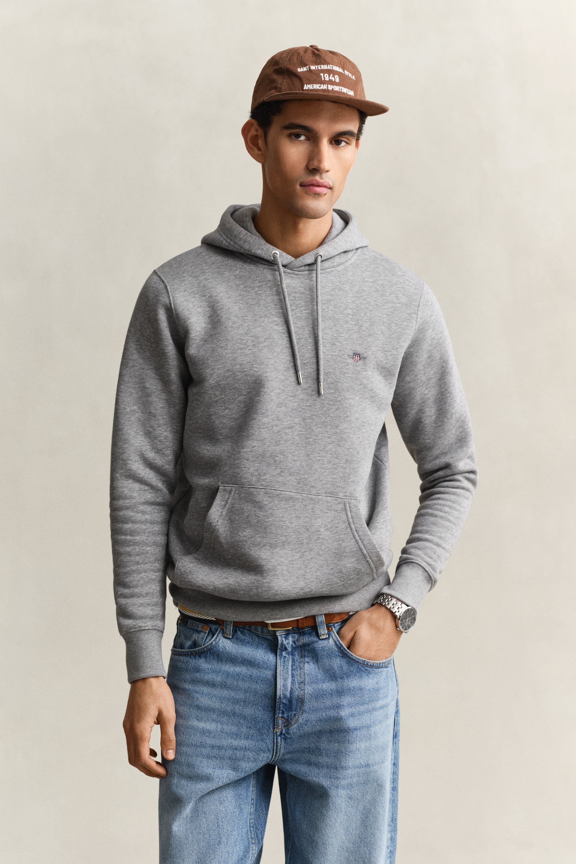 Gant Men's Grey Shield Hoodie (5Xl) Melange