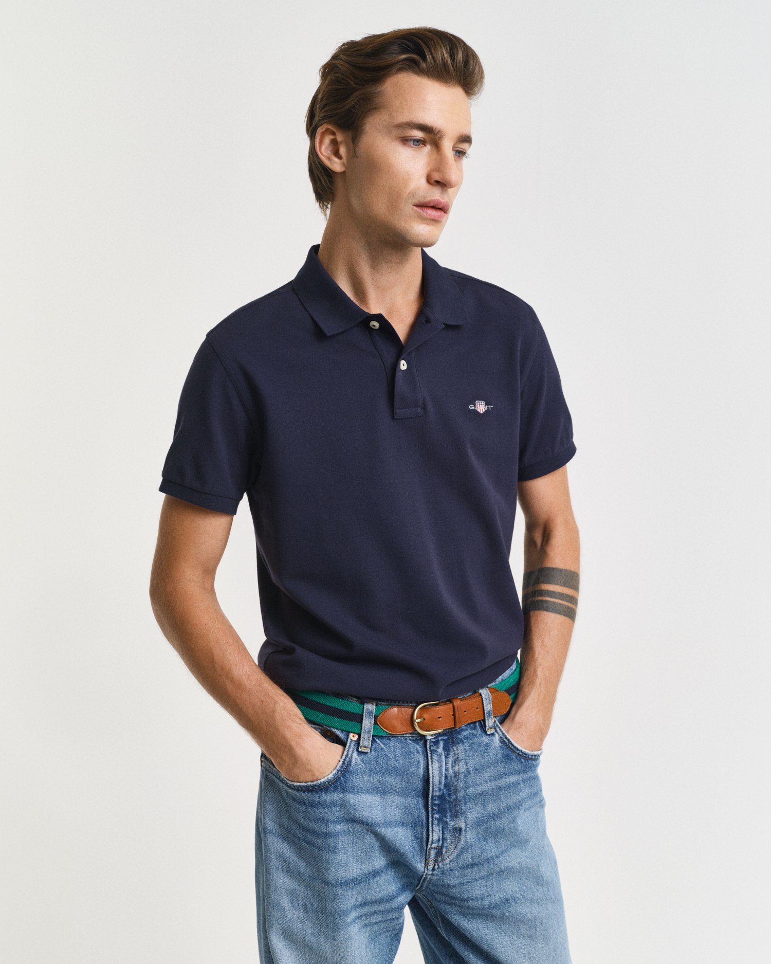 Gant Men's Blue Slim Fit Shield Piqué Polo Shirt ) 5XL