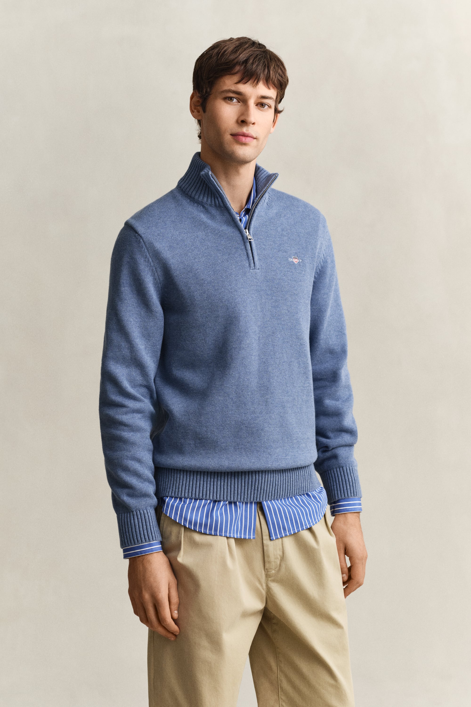 Gant Men's Blue Casual Cotton Half-Zip Sweater (Xl) Denim Melange