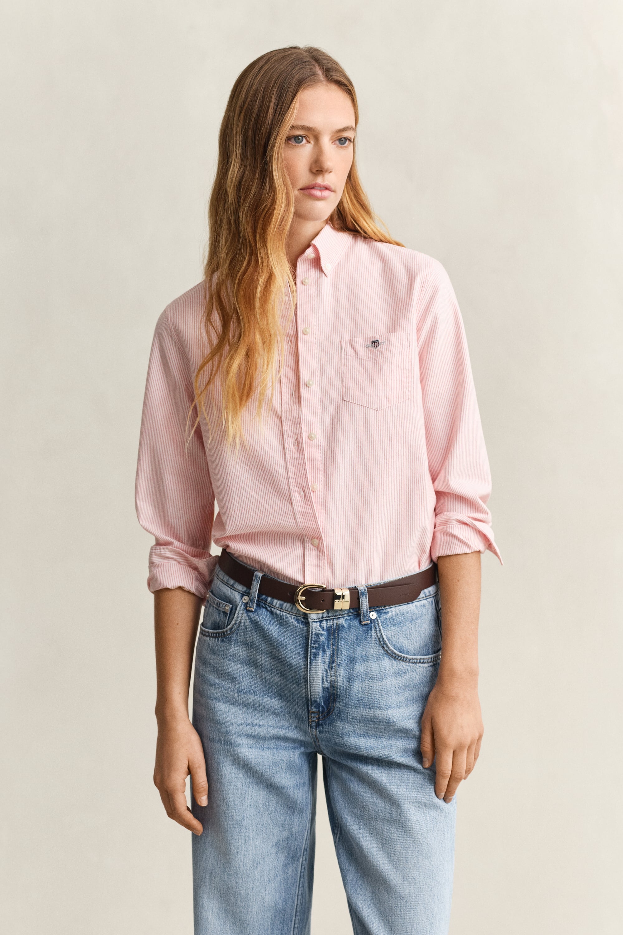 Gant Women's Perfect Red Regular Fit Classic Striped Oxford Shirt (46)