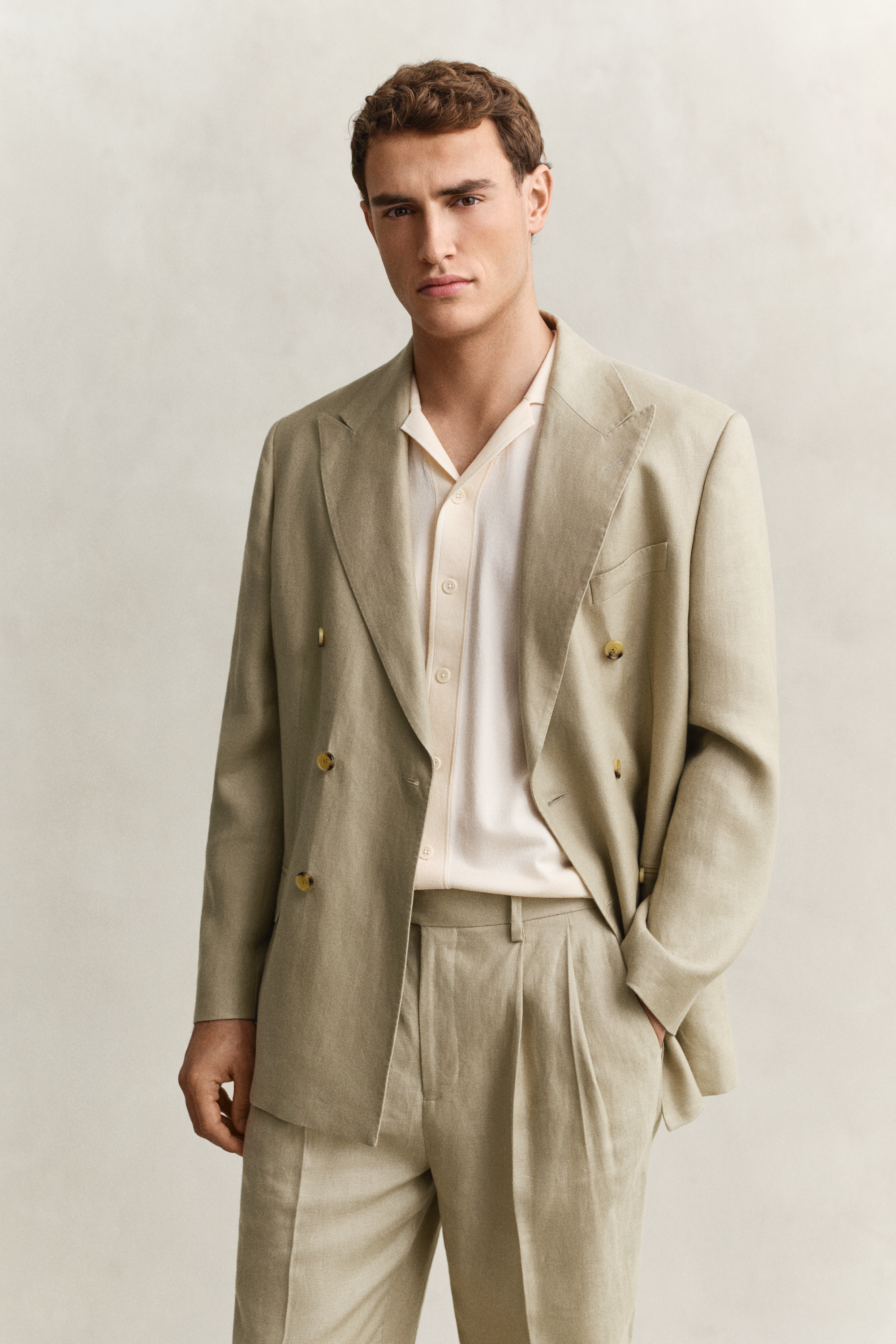 Gant Men's Faded Beige Linen Suit Jacket (52)